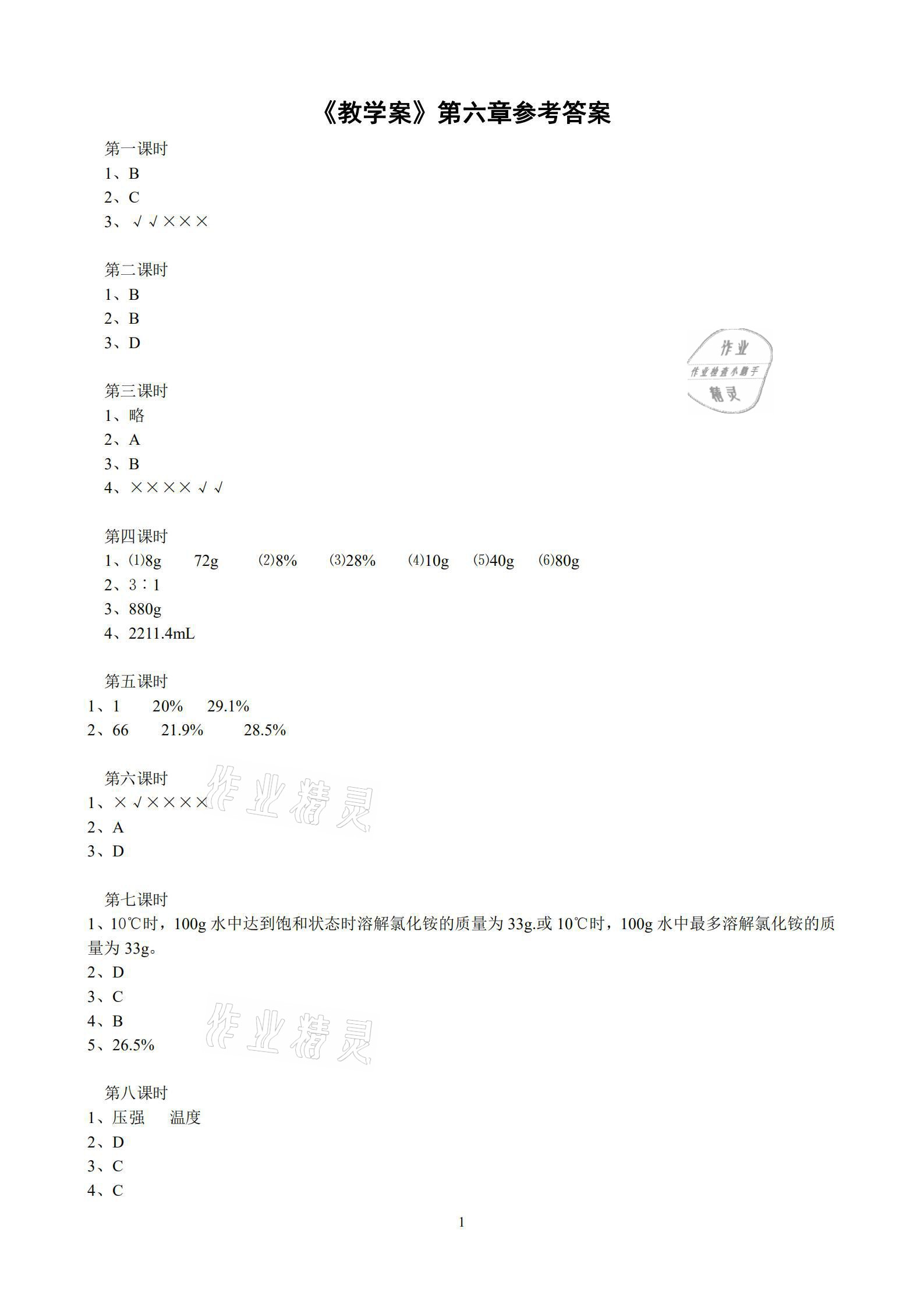 2021年初中名?；瘜W教學案九年級下冊上教版 參考答案第1頁