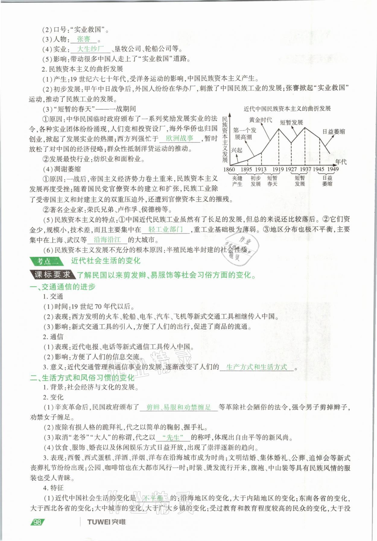2021年一戰(zhàn)通關中考總復習歷史河南專版 參考答案第98頁