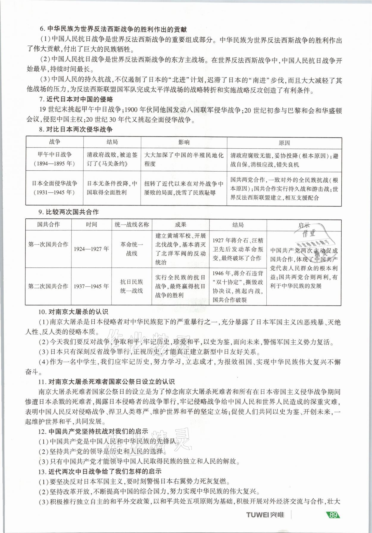 2021年一戰(zhàn)通關(guān)中考總復習歷史河南專版 參考答案第89頁
