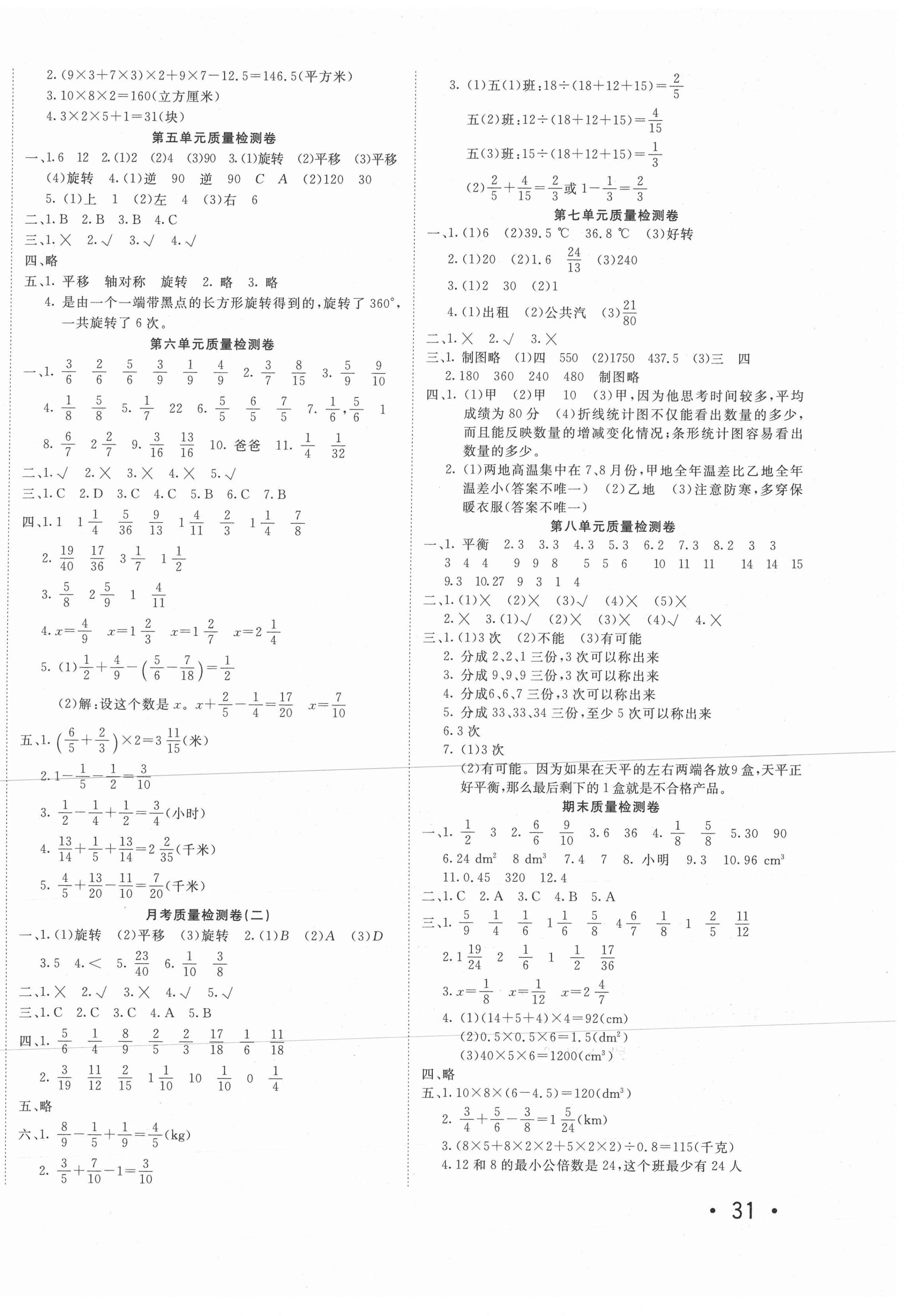 2021年學(xué)海金卷小學(xué)奪冠單元檢測卷五年級數(shù)學(xué)下冊人教版新疆專版 參考答案第2頁