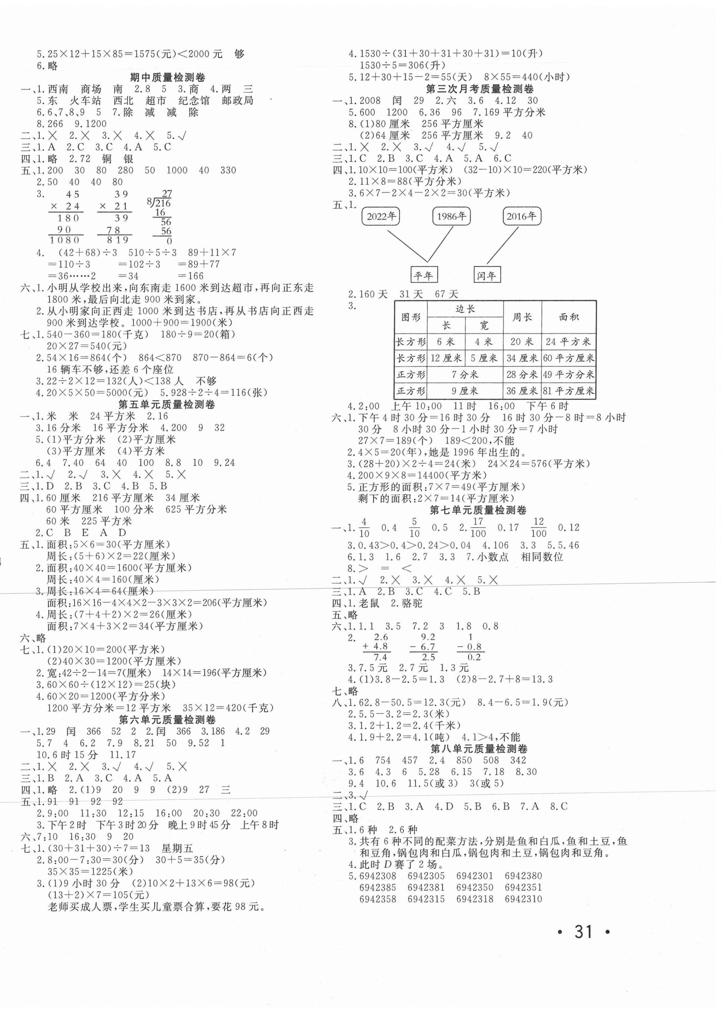 2021年學海金卷小學奪冠單元檢測卷三年級數(shù)學下冊人教版新疆專版 參考答案第2頁