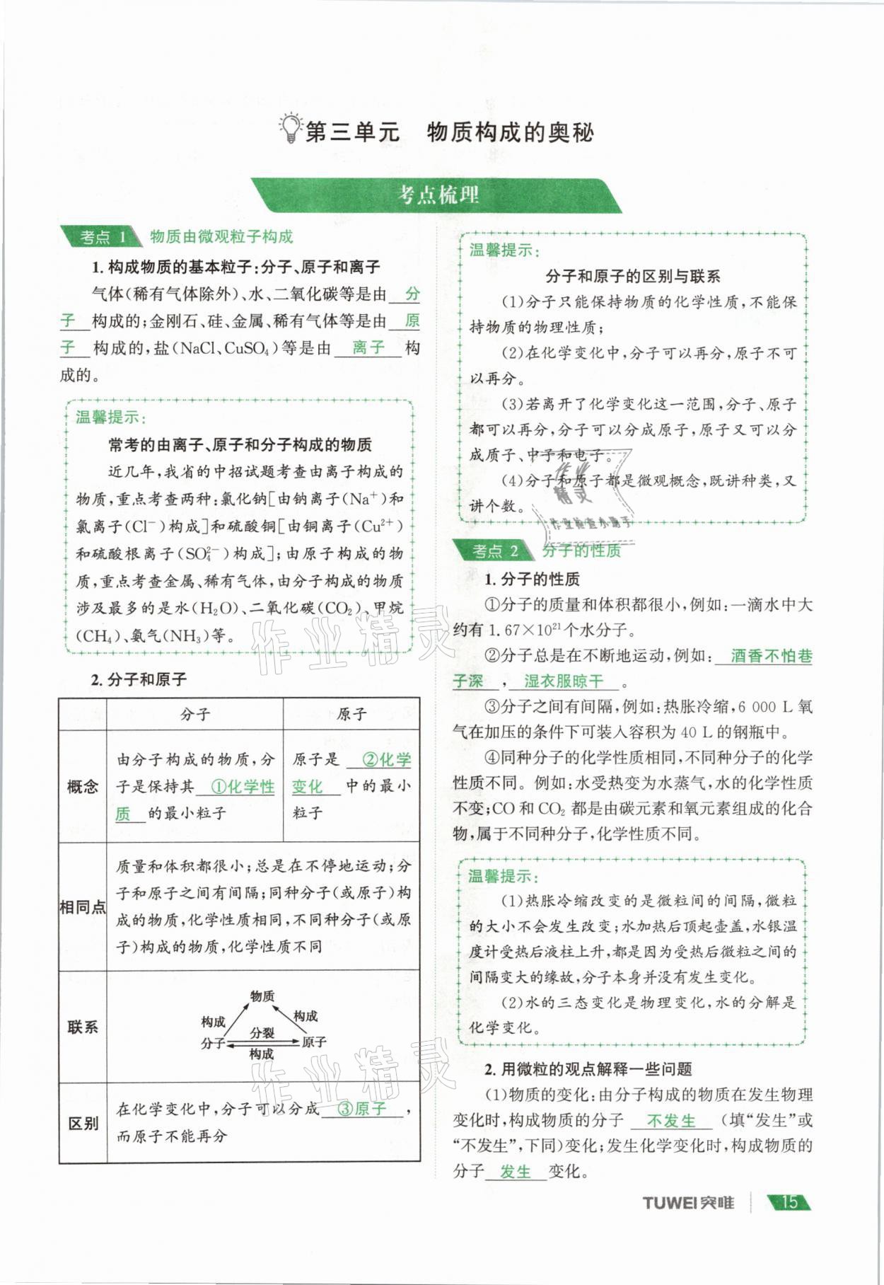 2021年一戰(zhàn)通關(guān)中考總復(fù)習(xí)化學(xué)河南專版 參考答案第15頁