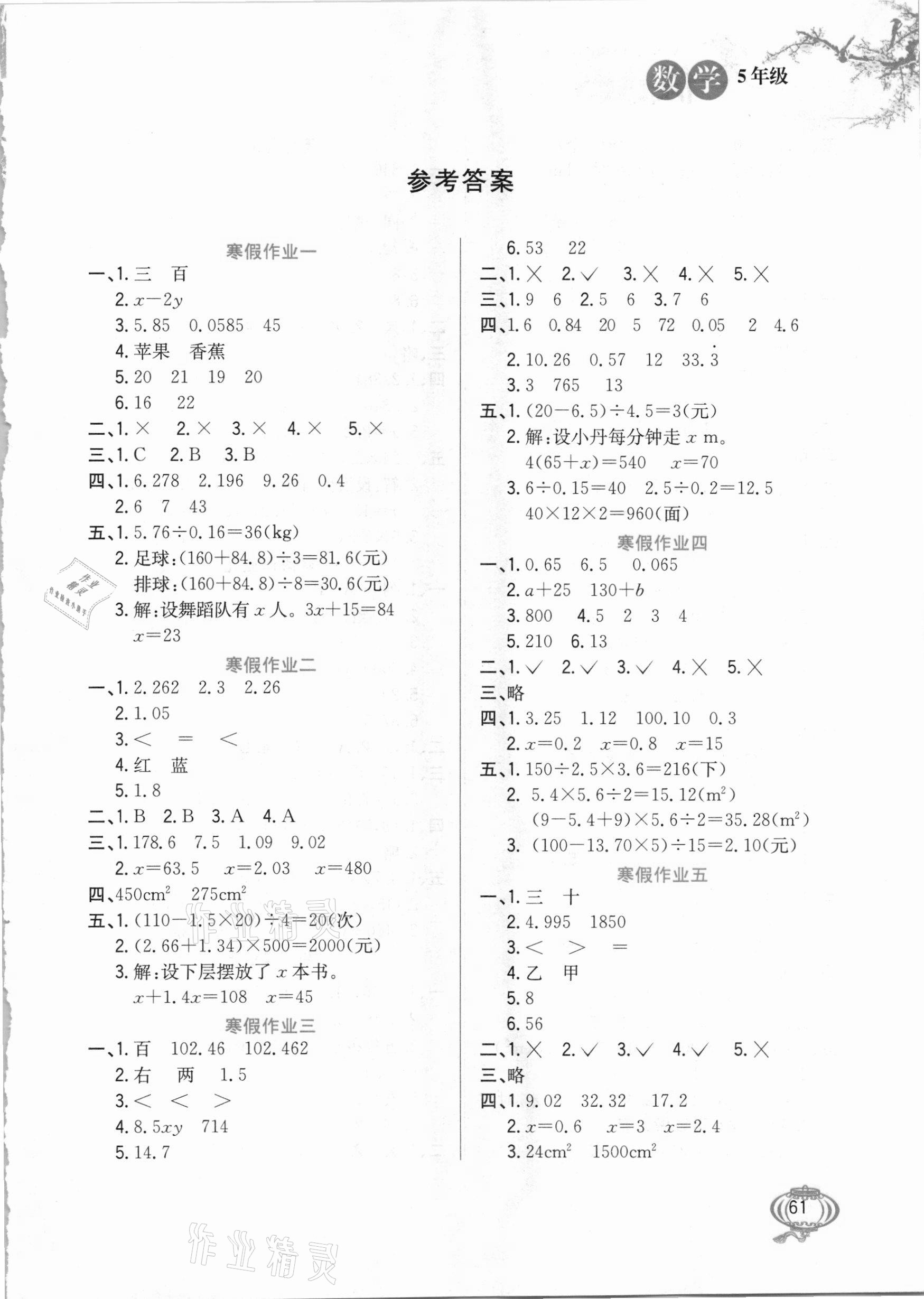 2021年寒假生活五年級(jí)數(shù)學(xué)河北美術(shù)出版社 第1頁(yè)