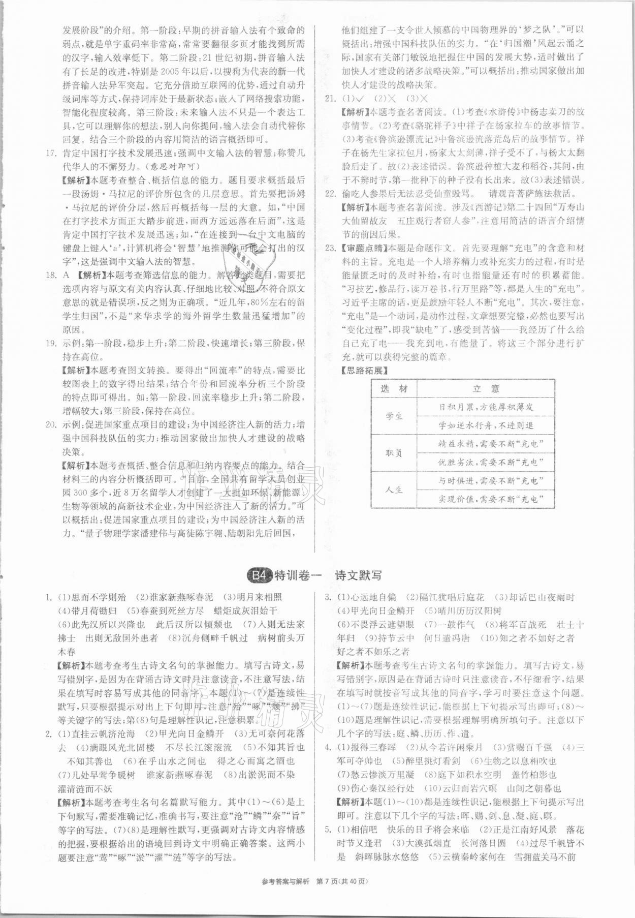 2021年春雨教育考必勝福建省中考試卷精選語文 參考答案第7頁