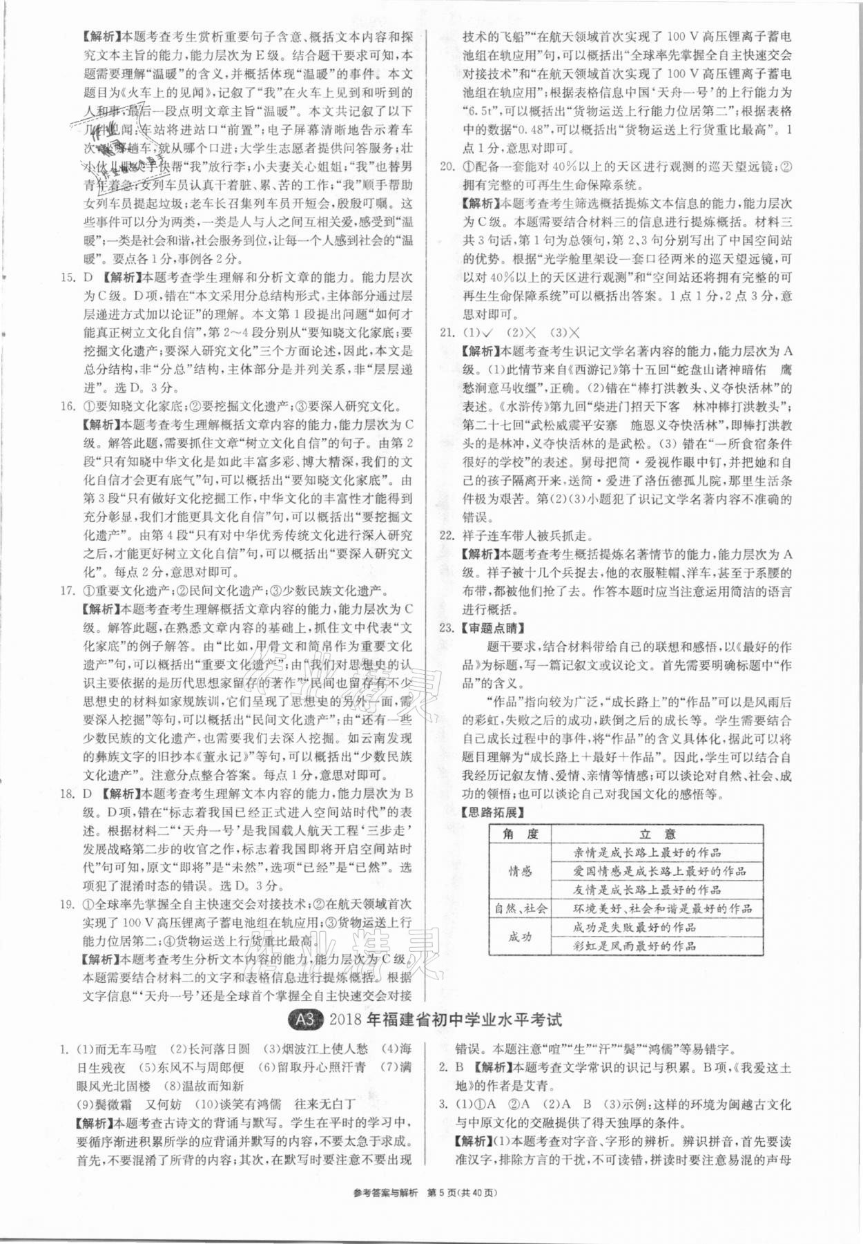 2021年春雨教育考必勝福建省中考試卷精選語(yǔ)文 參考答案第5頁(yè)