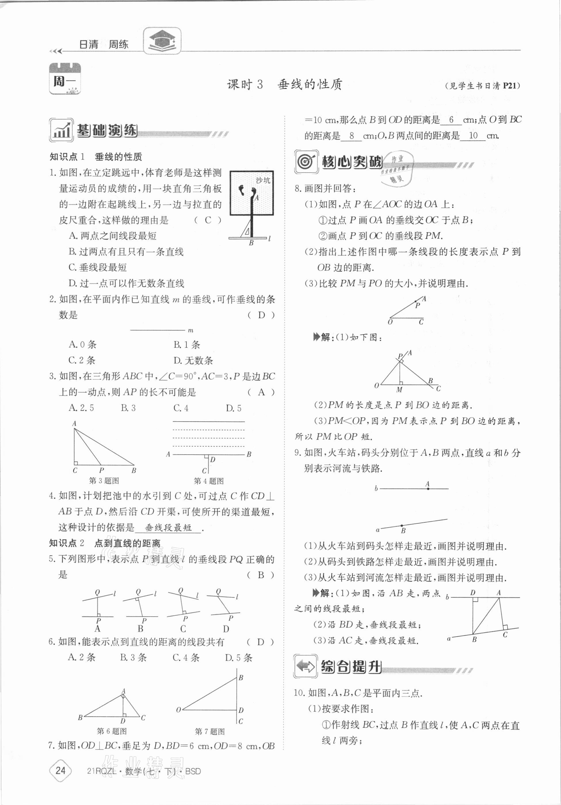 2021年日清周练七年级数学下册北师大版 参考答案第24页