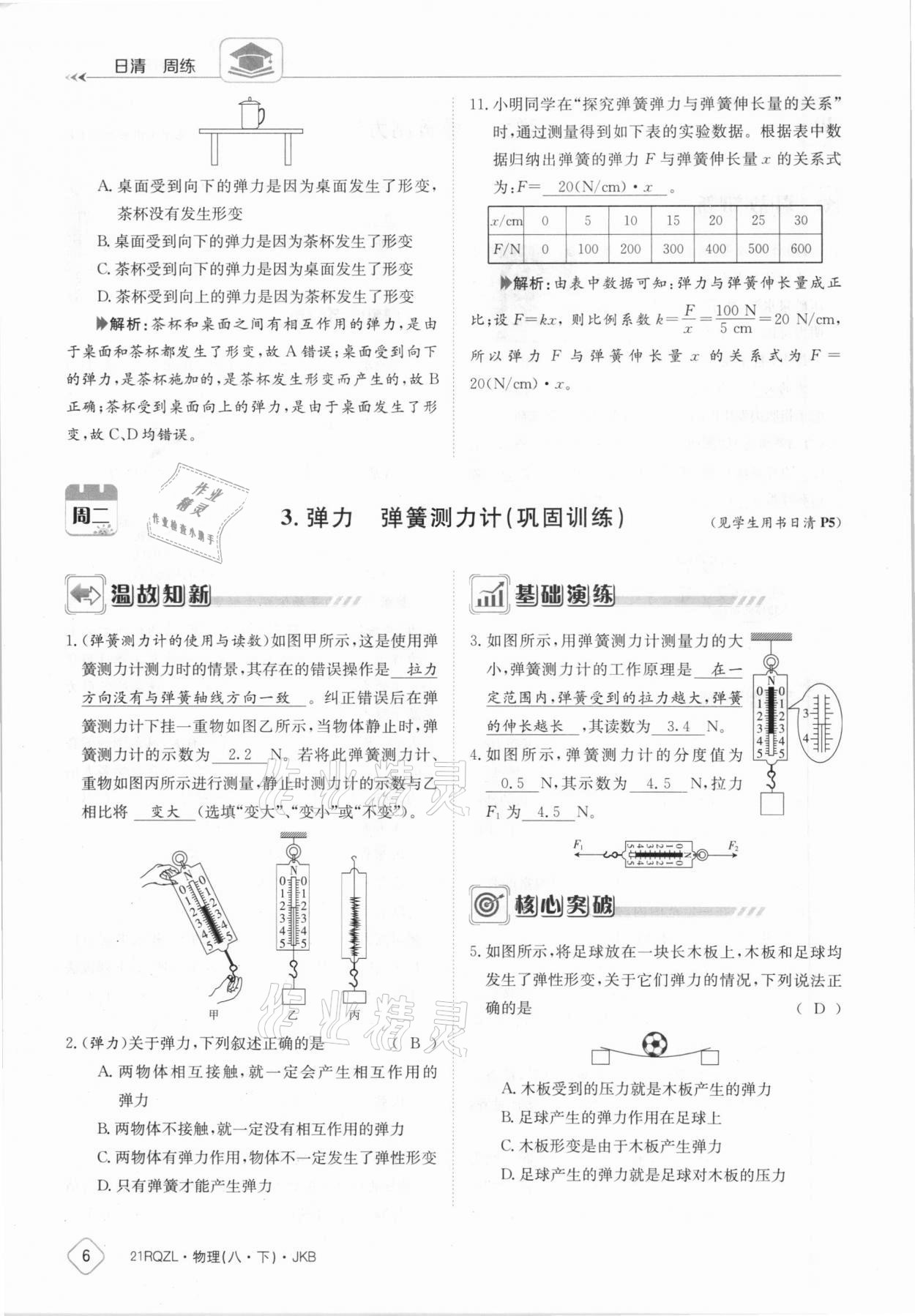 2021年日清周練八年級物理下冊教科版 參考答案第6頁