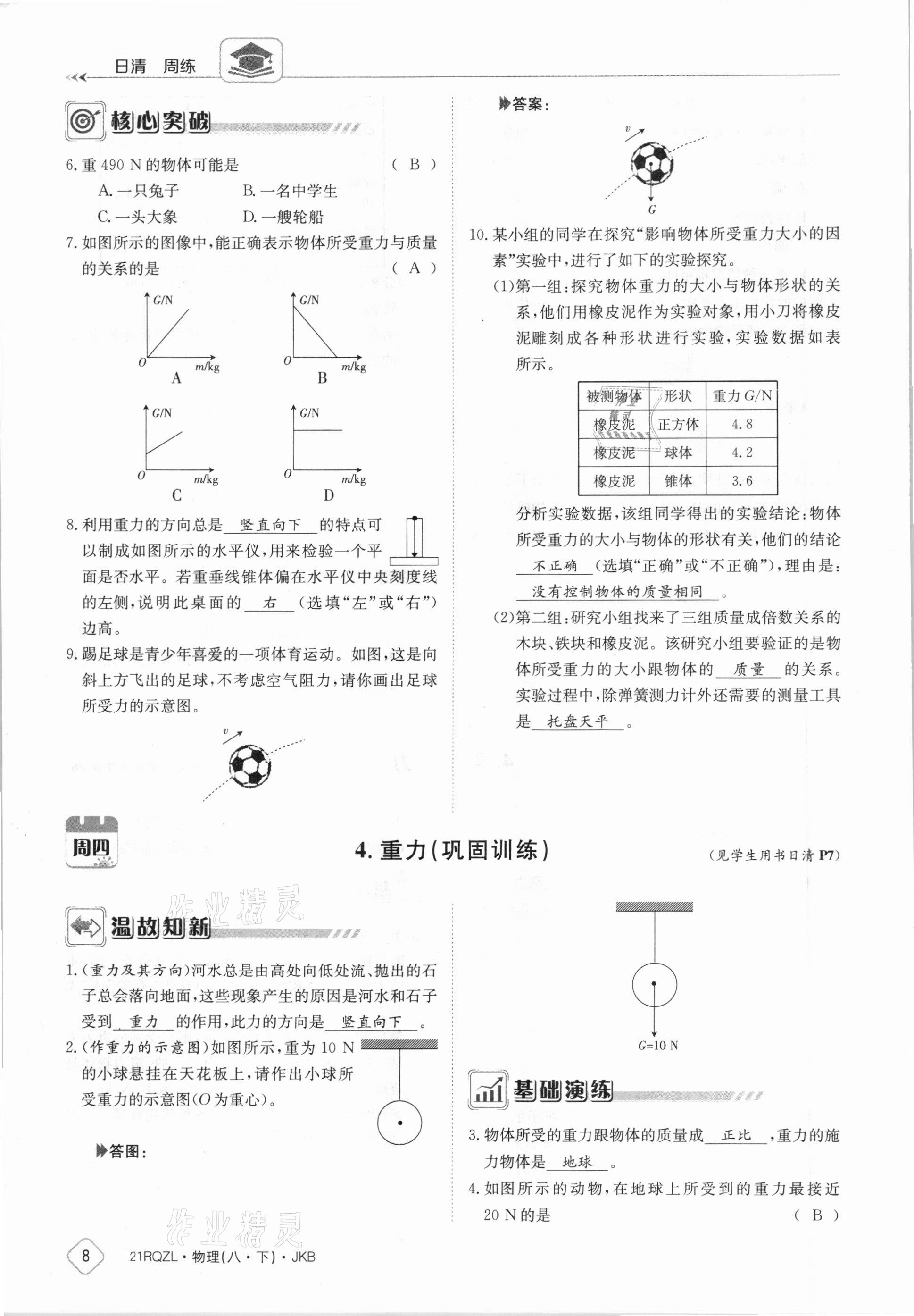 2021年日清周練八年級(jí)物理下冊(cè)教科版 參考答案第8頁(yè)