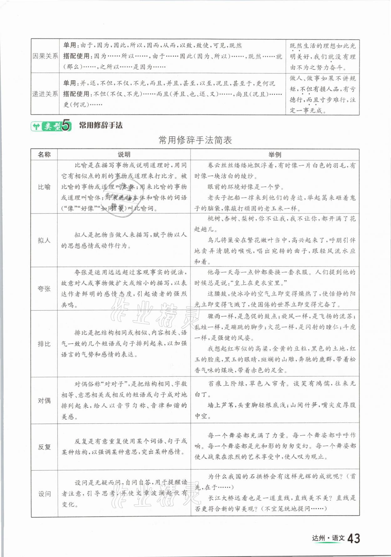 2021年國(guó)華考試中考總動(dòng)員語(yǔ)文達(dá)州專版 參考答案第43頁(yè)