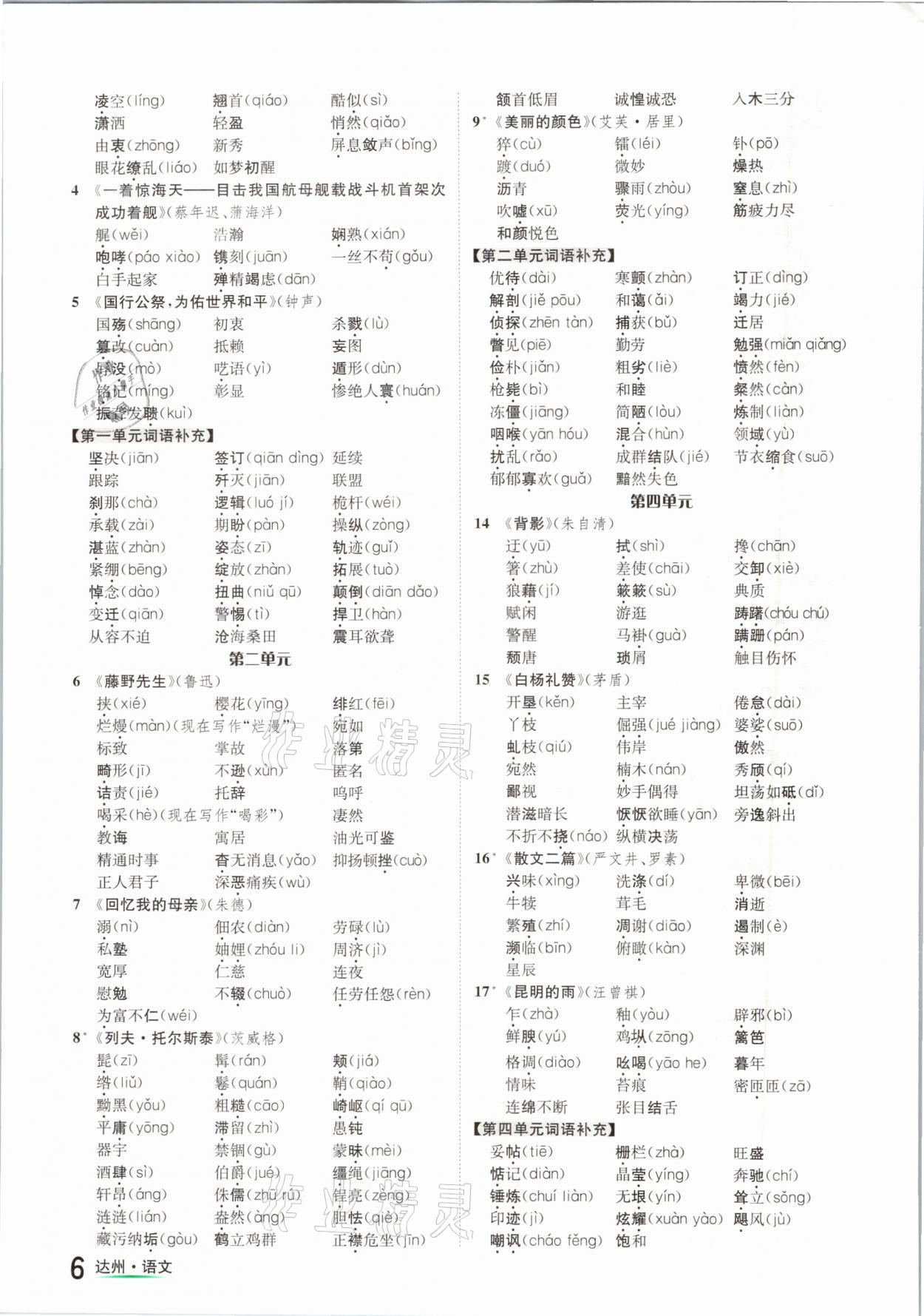 2021年国华考试中考总动员语文达州专版 参考答案第6页