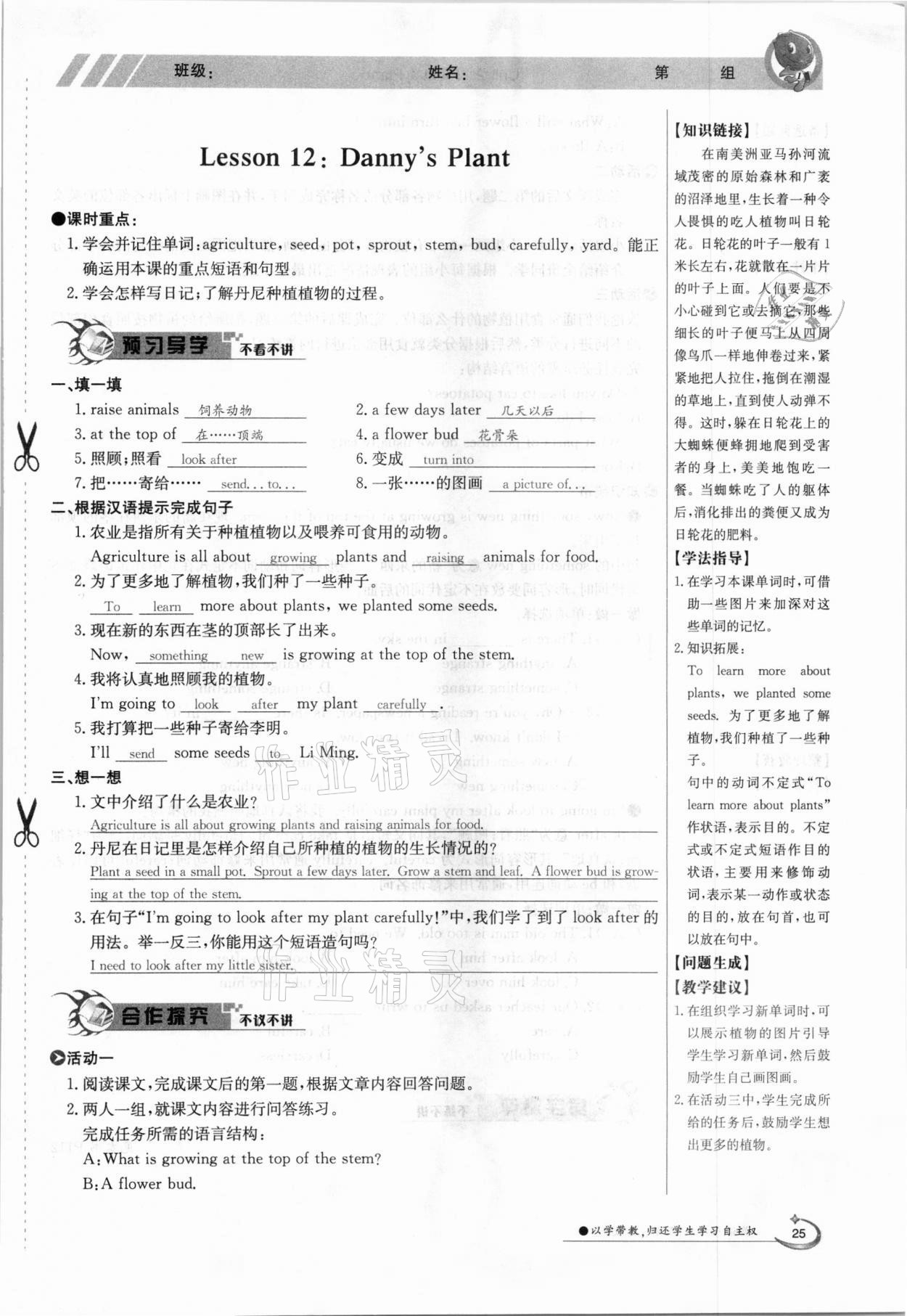 2021年金太阳导学案八年级英语下册冀教版 参考答案第25页