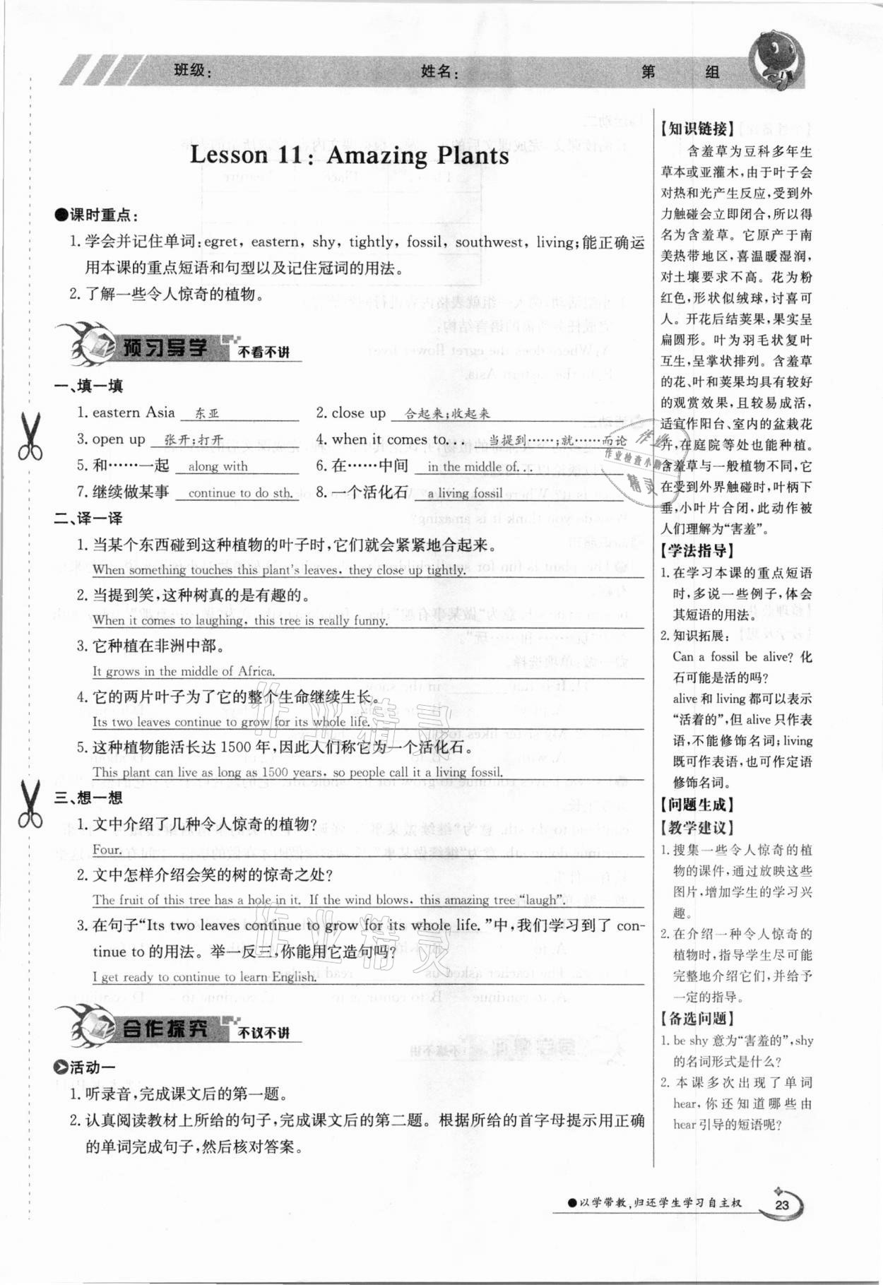 2021年金太阳导学案八年级英语下册冀教版 参考答案第23页