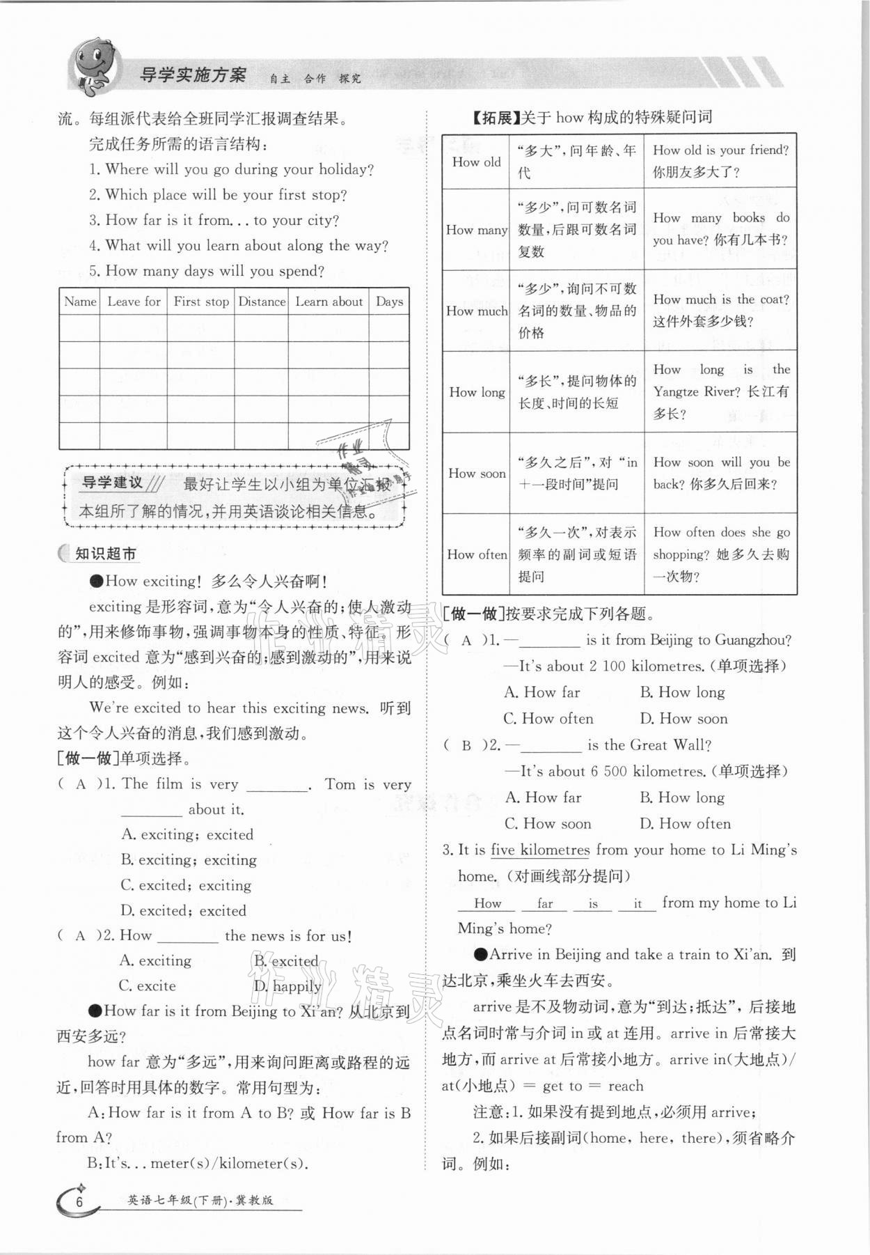 2021年金太陽導(dǎo)學(xué)案七年級(jí)英語下冊(cè)冀教版 參考答案第6頁