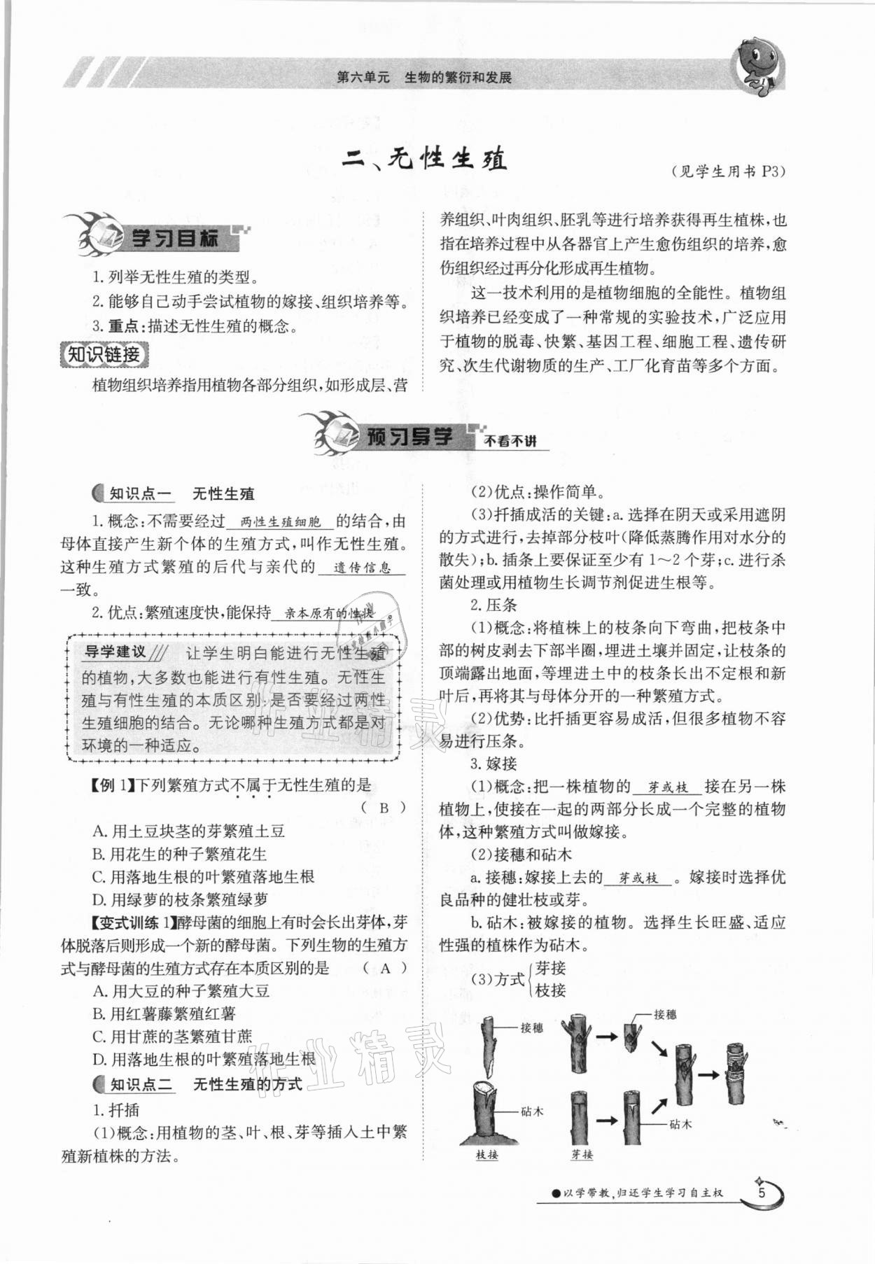 2021年金太陽導(dǎo)學(xué)案八年級(jí)生物下冊冀少版 參考答案第5頁