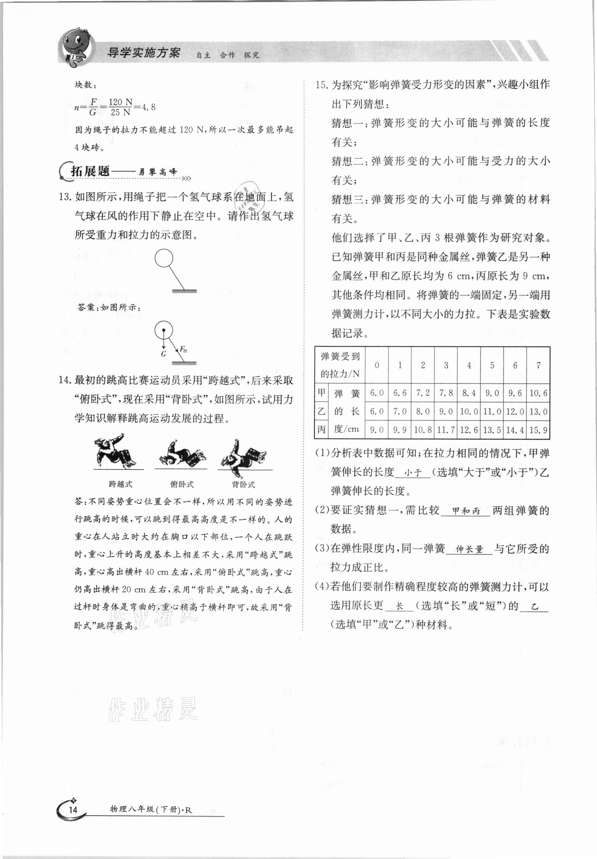 2021年金太陽(yáng)導(dǎo)學(xué)案八年級(jí)物理下冊(cè)人教版 參考答案第14頁(yè)