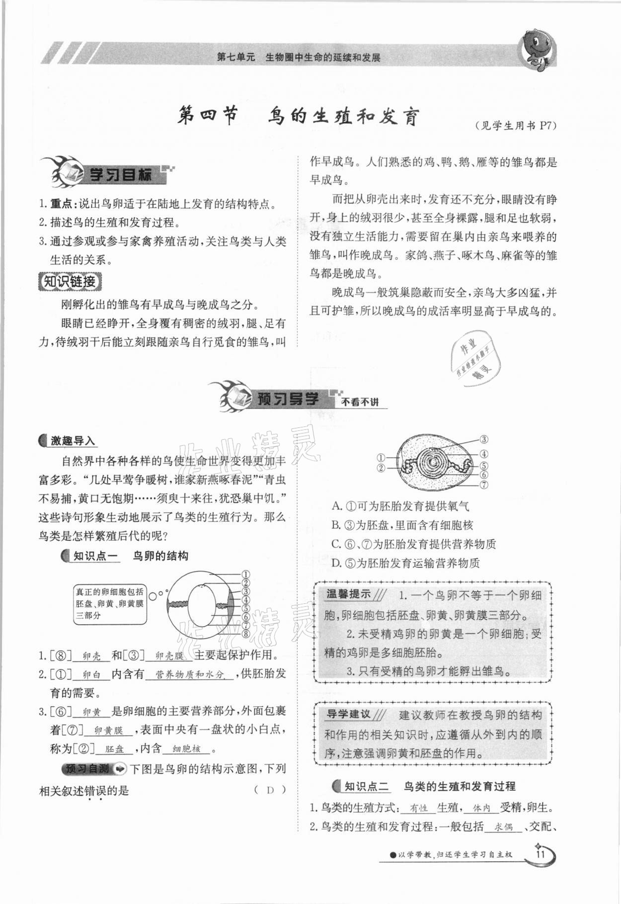 2021年金太陽導(dǎo)學(xué)案八年級(jí)生物下冊(cè)人教版 第11頁(yè)