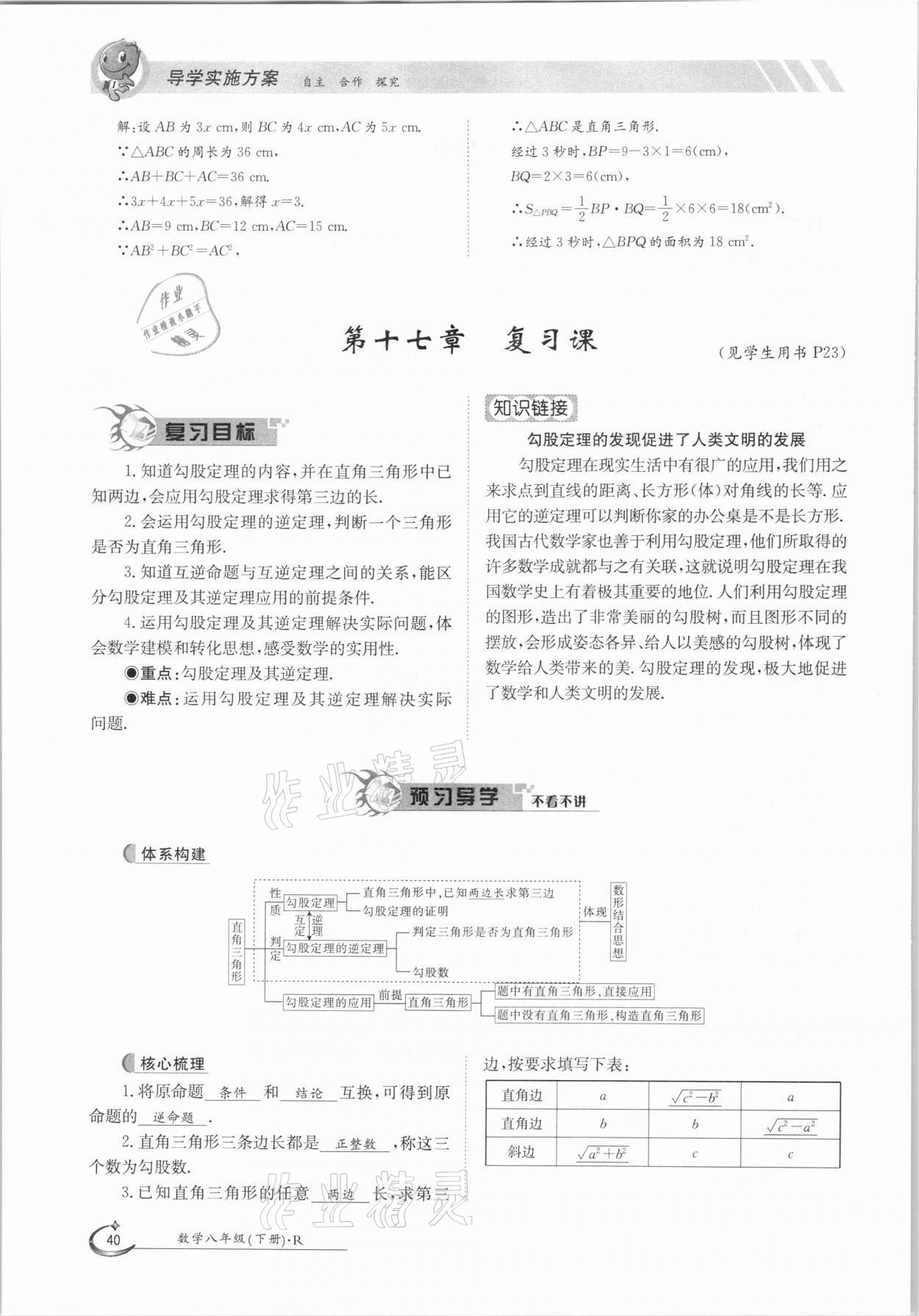 2021年金太陽導(dǎo)學(xué)案八年級數(shù)學(xué)下冊人教版 參考答案第40頁