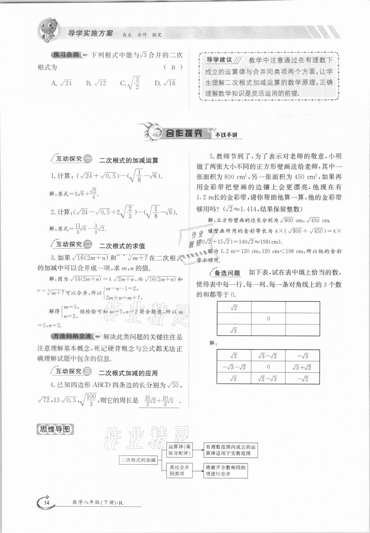 2021年金太陽(yáng)導(dǎo)學(xué)案八年級(jí)數(shù)學(xué)下冊(cè)人教版 參考答案第14頁(yè)