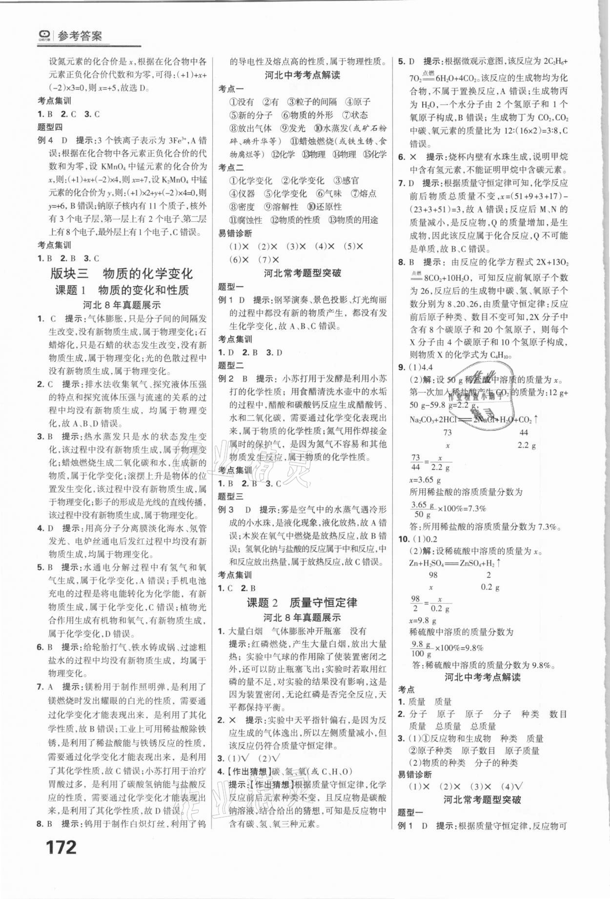 2021年全優(yōu)中考系統(tǒng)總復習化學河北專用 參考答案第10頁