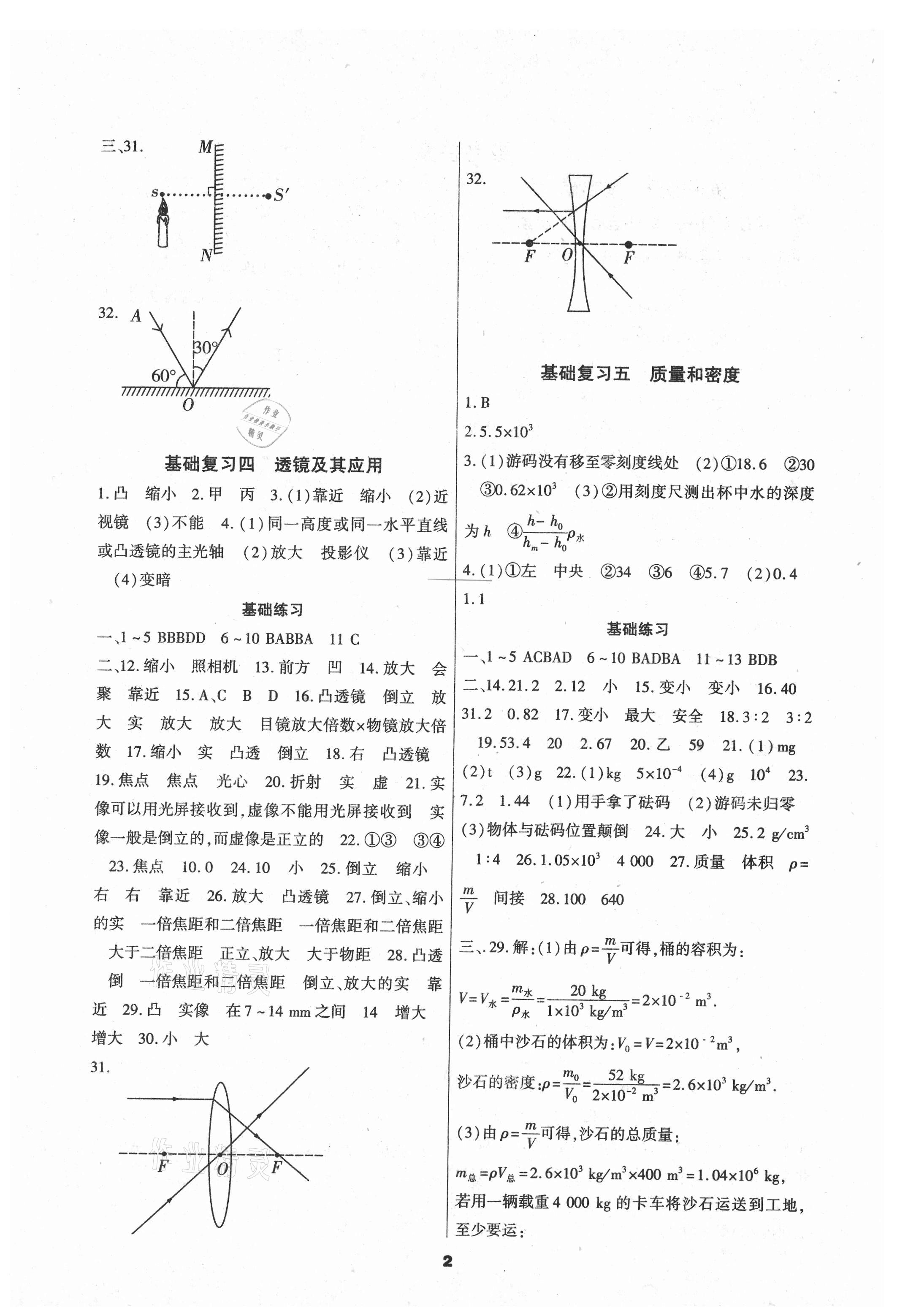 2021年中考一線題物理 參考答案第2頁