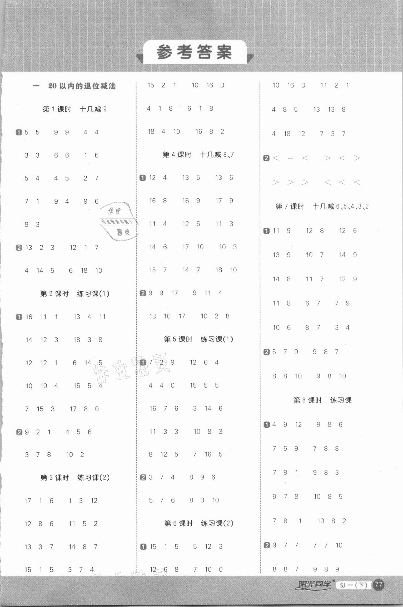 2021年陽(yáng)光同學(xué)計(jì)算小達(dá)人一年級(jí)數(shù)學(xué)下冊(cè)蘇教版 第1頁(yè)