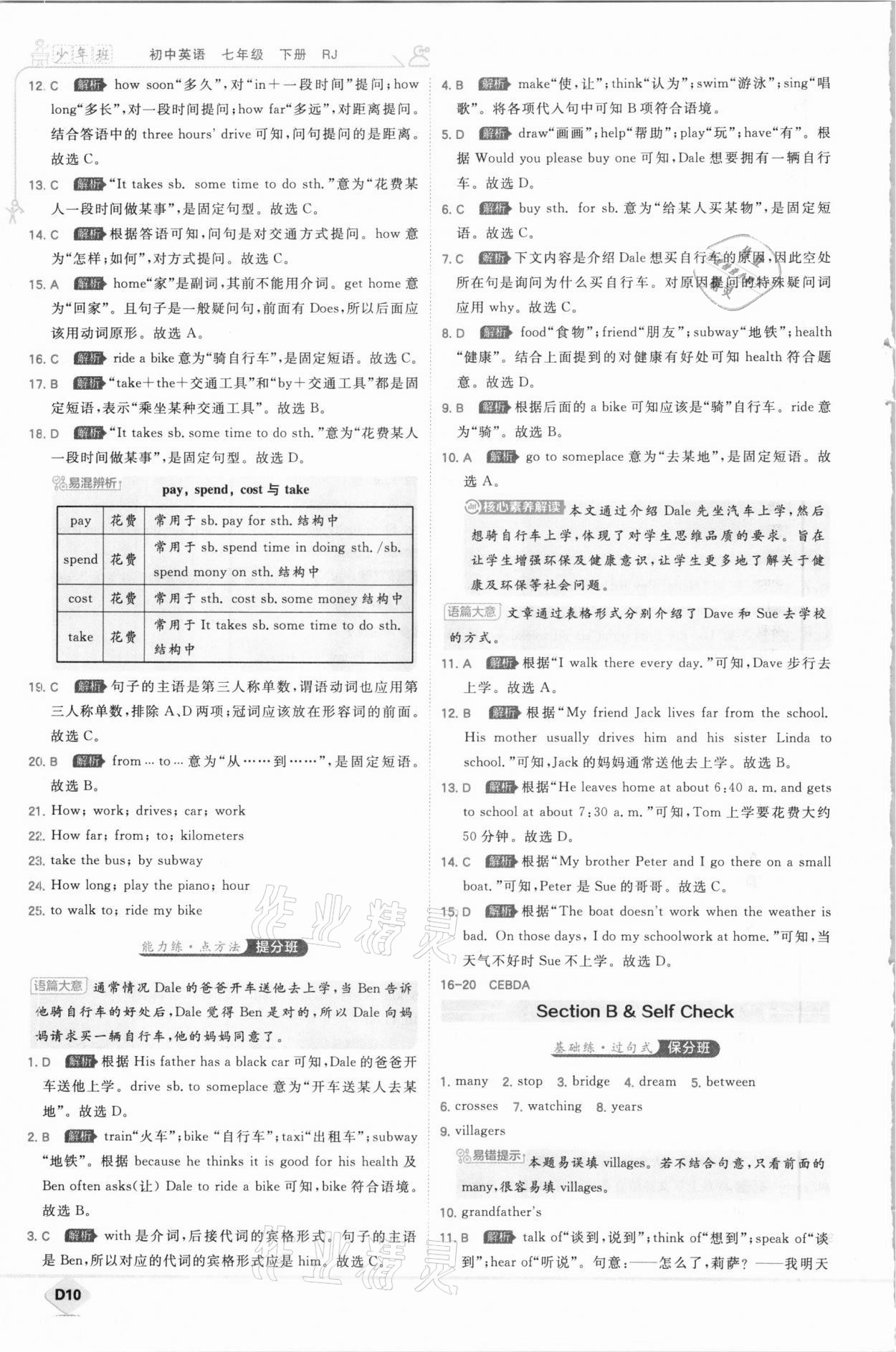 2021年少年班初中英語七年級(jí)下冊(cè)人教版 參考答案第10頁