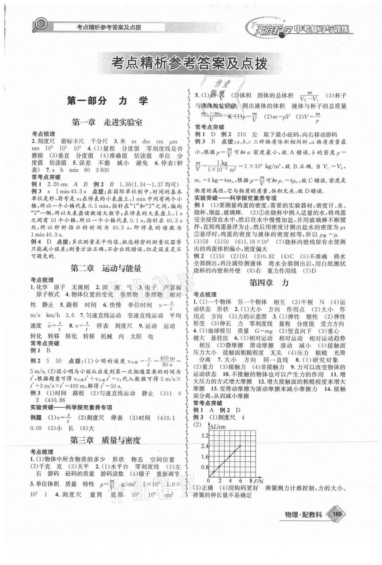 2021年天府教與學(xué)中考復(fù)習(xí)與訓(xùn)練物理教科版四川專版 參考答案第1頁