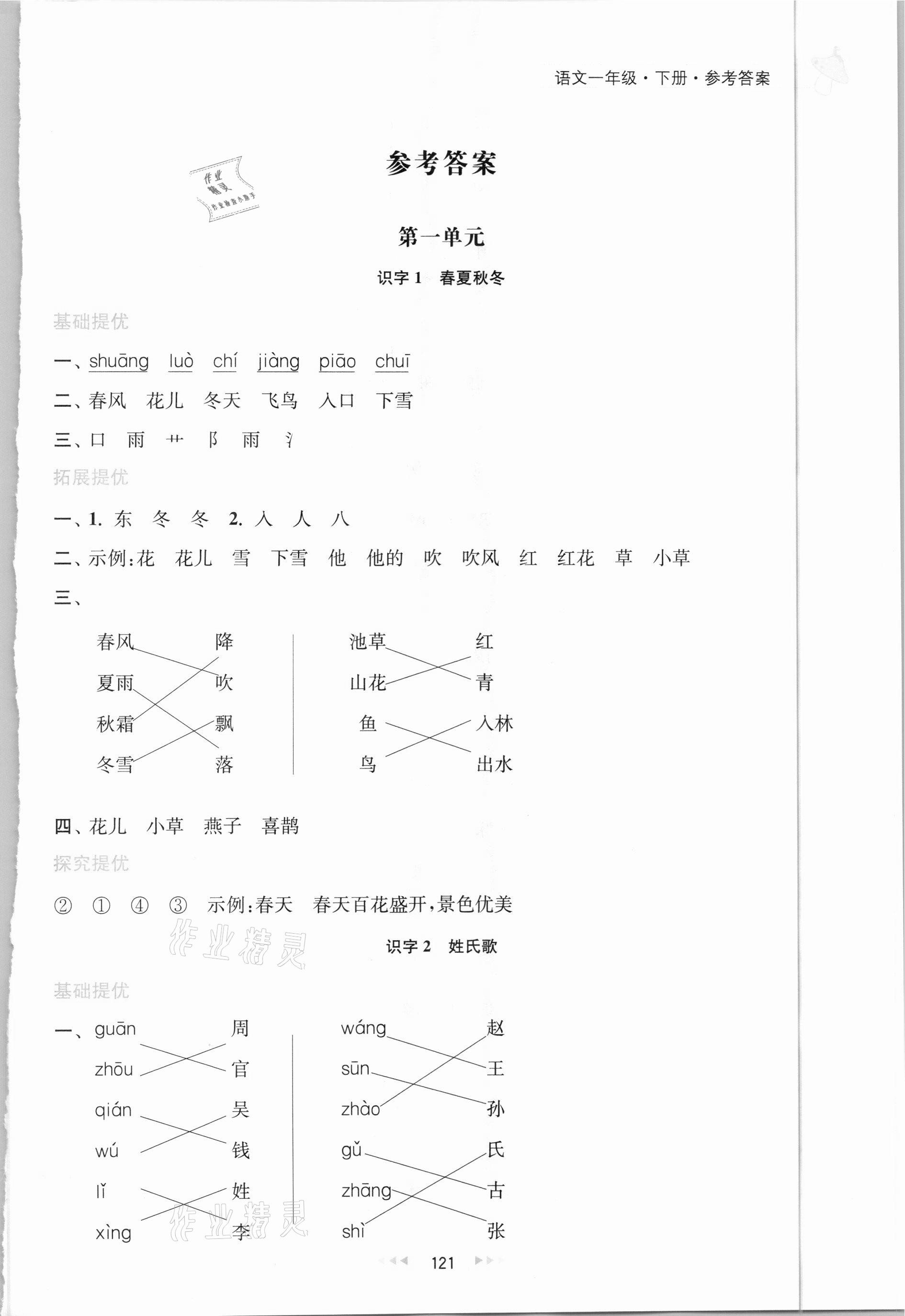 2021年金鑰匙提優(yōu)訓練課課練一年級語文下冊人教版 第1頁