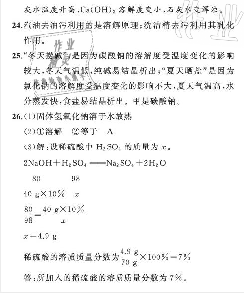 2021年陽光課堂質(zhì)監(jiān)天津單元檢測卷九年級化學(xué)下冊人教版 參考答案第15頁