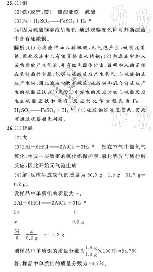 2021年陽光課堂質(zhì)監(jiān)天津單元檢測卷九年級化學(xué)下冊人教版 參考答案第11頁