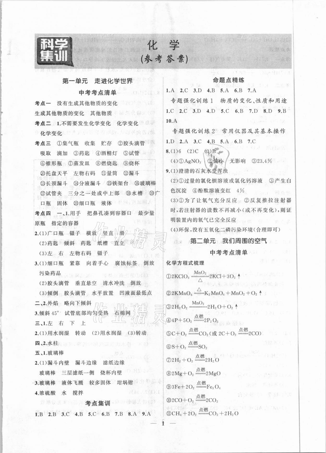 2021年中考科學(xué)集訓(xùn)化學(xué)安徽專版 第1頁