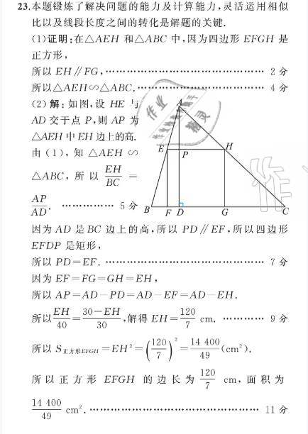 2021年陽光課堂質(zhì)監(jiān)天津單元檢測卷九年級數(shù)學(xué)下冊人教版 參考答案第18頁