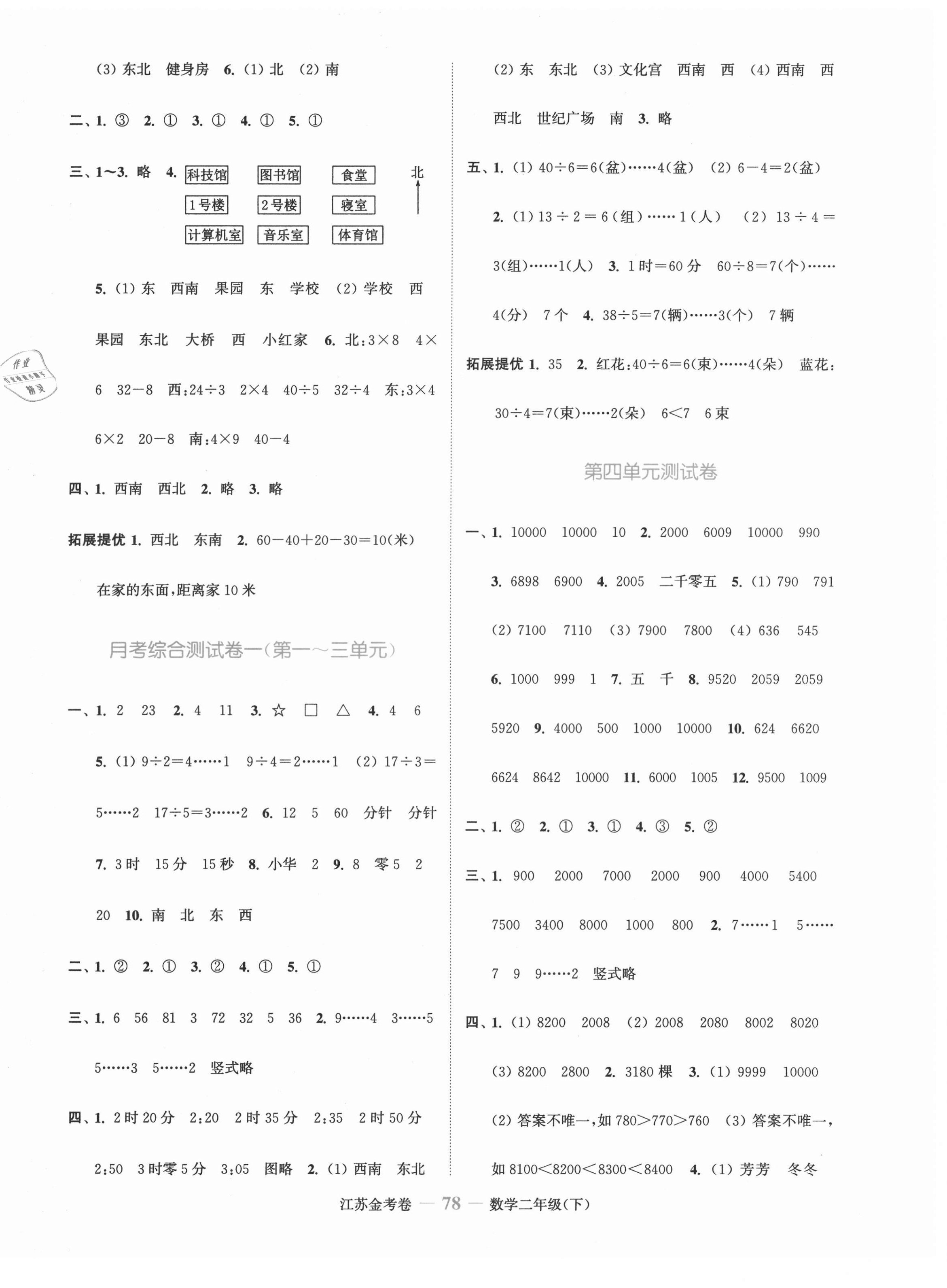 2021年江蘇金考卷二年級數學下冊蘇教版 參考答案第2頁