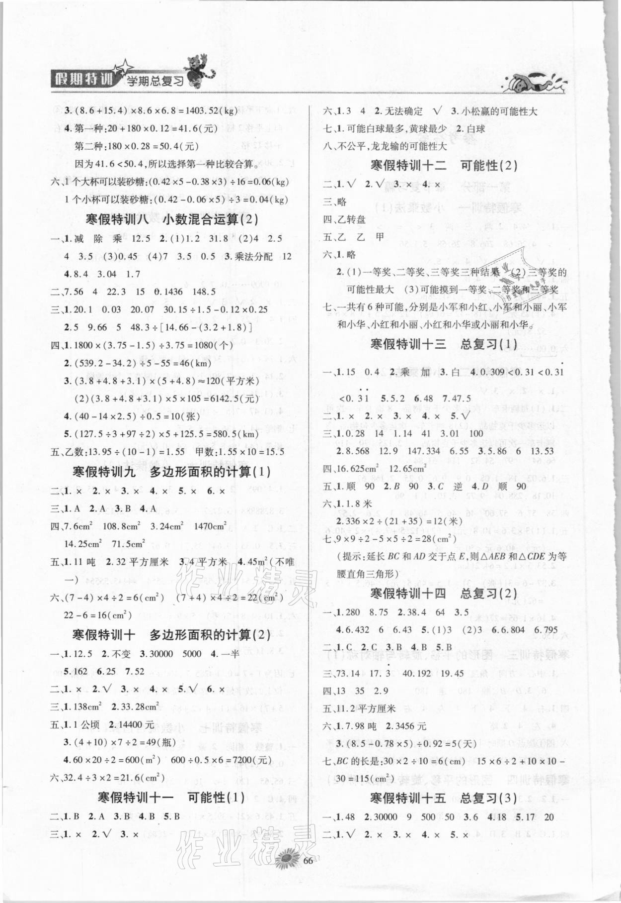 2021年假期特训学期总复习五年级数学西师大版 第2页