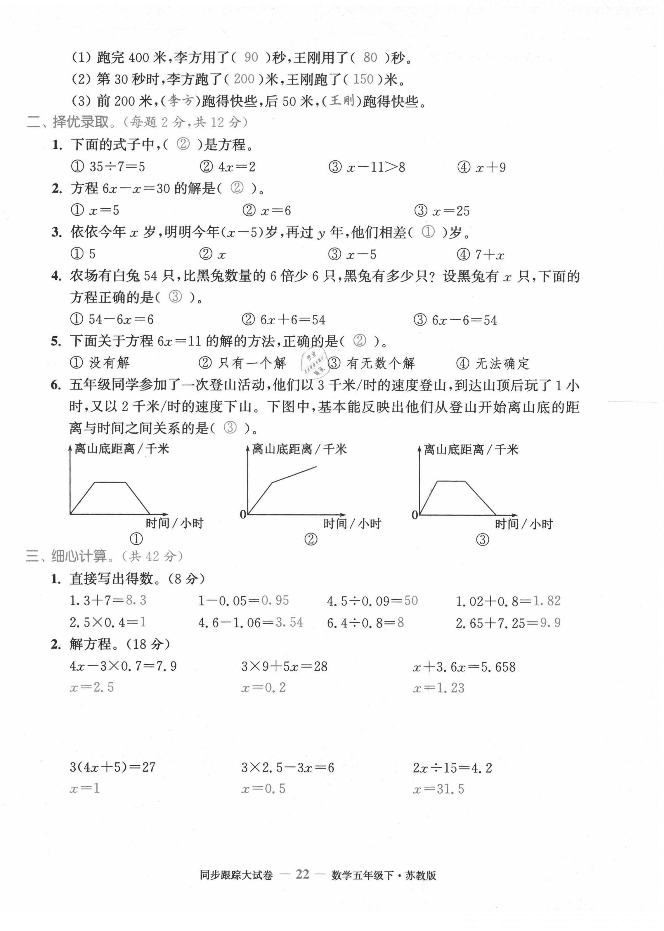 2021年復習金卷同步跟蹤大試卷五年級數學下冊蘇教版 第22頁
