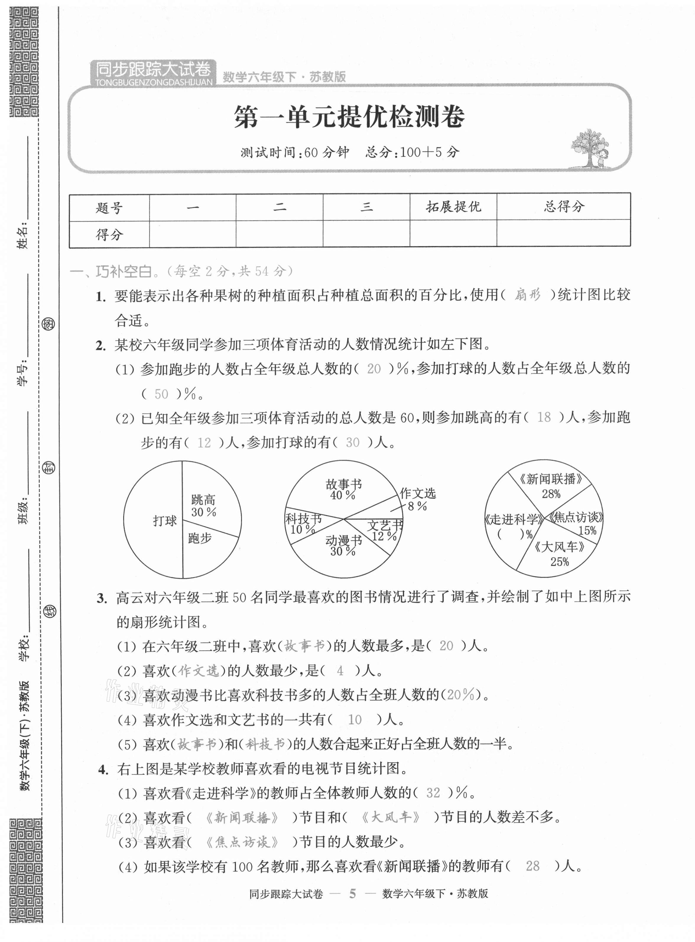 2021年復(fù)習(xí)金卷同步跟蹤大試卷六年級(jí)數(shù)學(xué)下冊(cè)蘇教版 第5頁