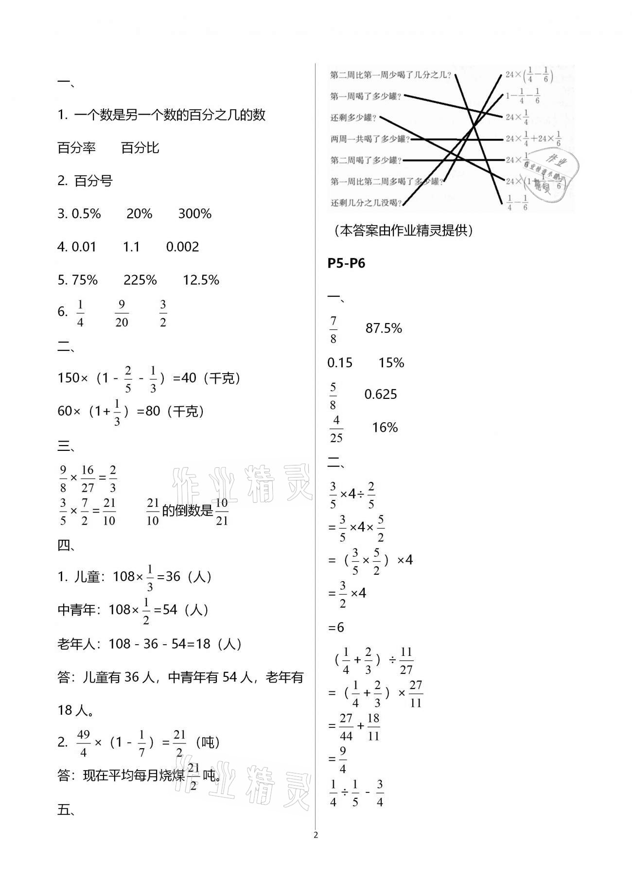 2021年假期学习乐园寒假作业六年级数学世界图书出版公司 参考答案第2页