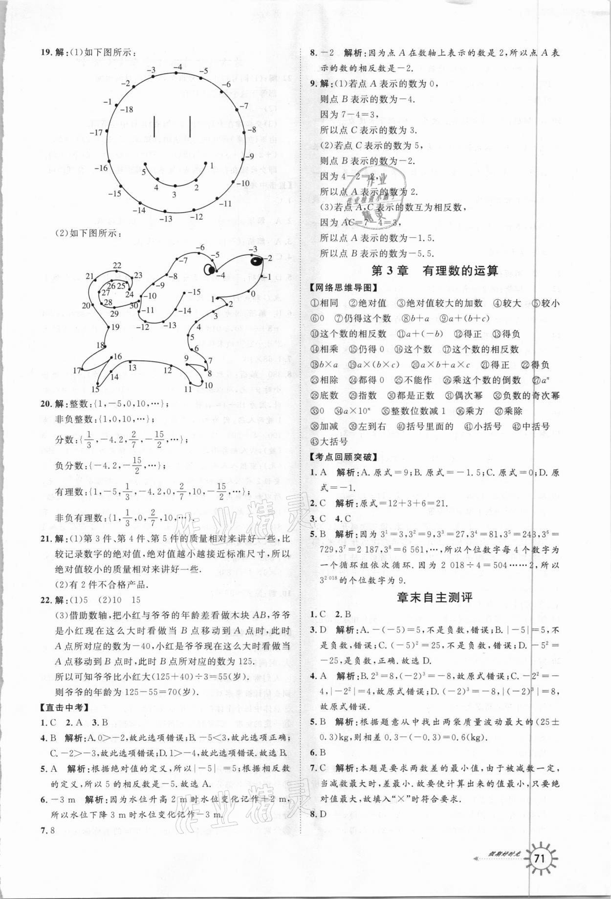 2021年鲁人泰斗快乐寒假假期好时光七年级数学青岛版武汉大学出版社 参考答案第3页