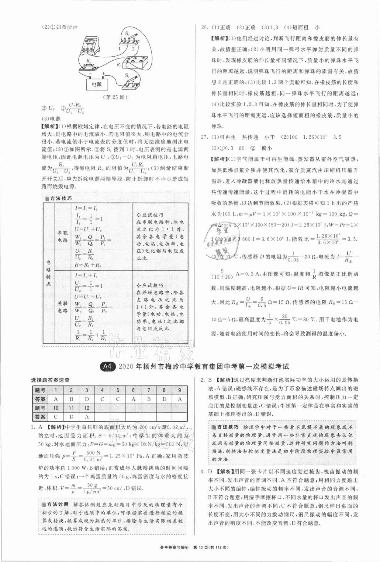 2021年中考復(fù)習(xí)制勝金卷物理?yè)P(yáng)州專版 參考答案第10頁(yè)