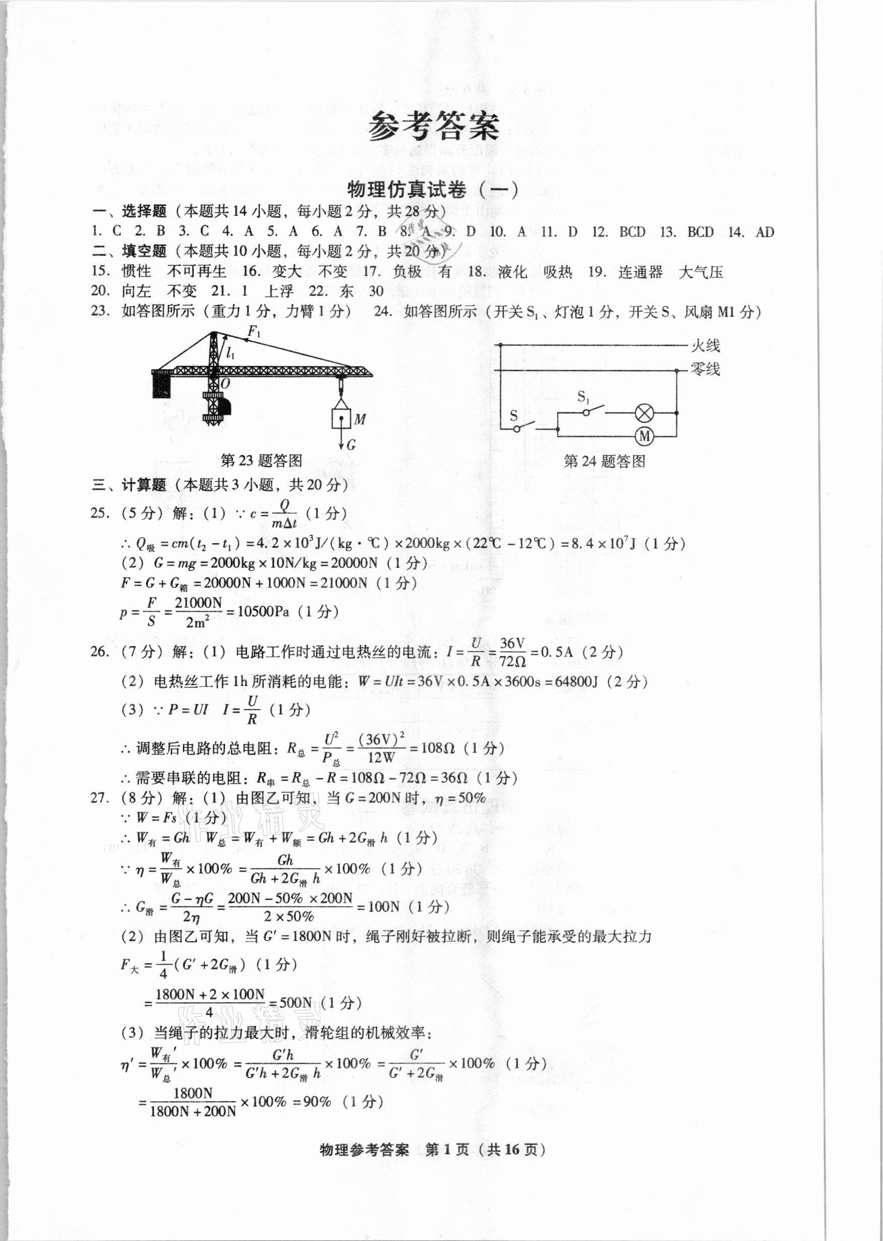 2021年中考前沿模擬試卷10套物理大連專用 第1頁