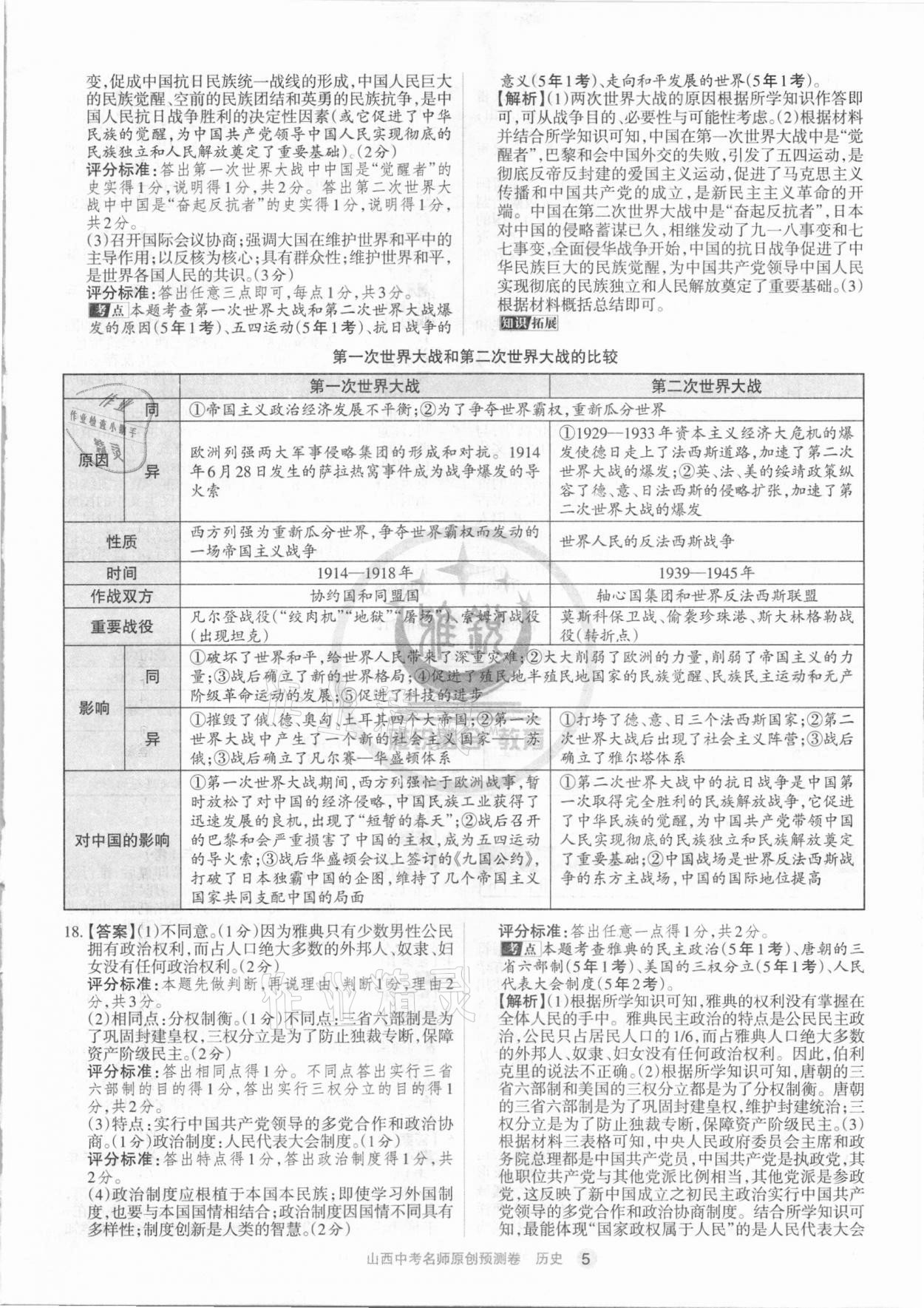 2021年山西中考名師原創(chuàng)預(yù)測卷歷史 參考答案第5頁