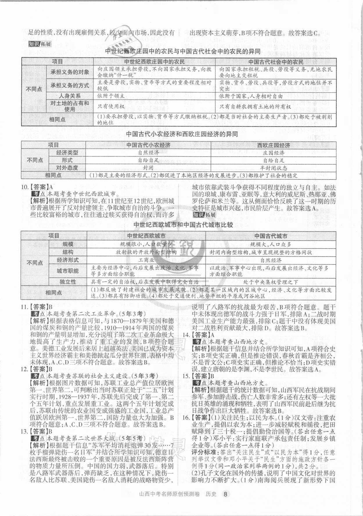 2021年山西中考名師原創(chuàng)預測卷歷史 參考答案第8頁