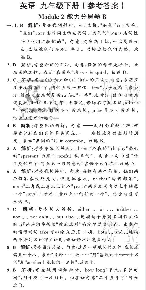 2021年英語教材補充與練習質(zhì)監(jiān)天津單元檢測卷九年級英語下冊外研版 參考答案第20頁