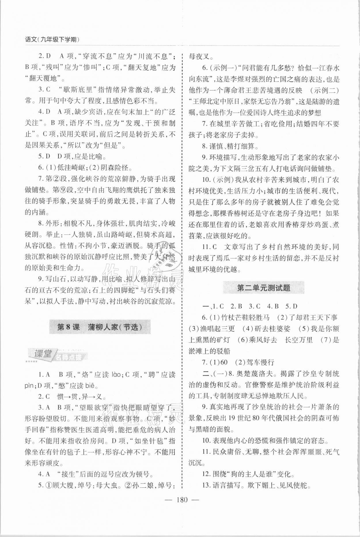 2021年新课堂同步学习与探究九年级语文下册人教版 参考答案第7页