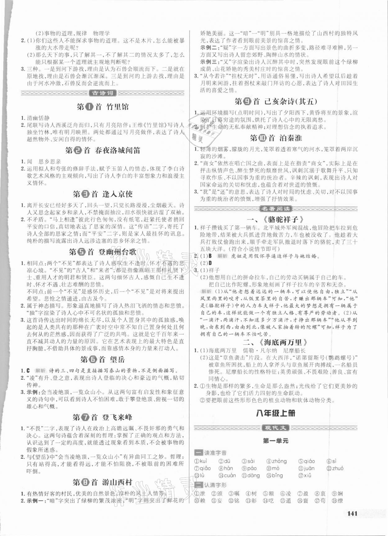 2021年考出好成績(jī)中考總復(fù)習(xí)語(yǔ)文山東專版 參考答案第8頁(yè)