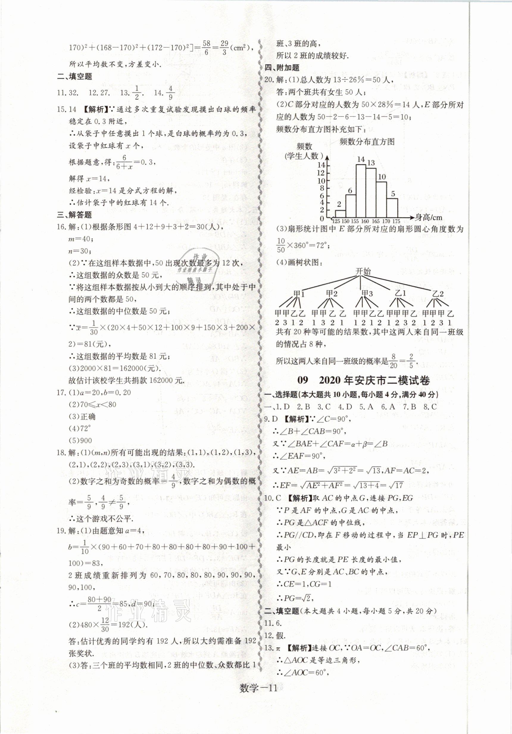 2021年優(yōu)等生中考試題精選數(shù)學(xué) 參考答案第11頁(yè)