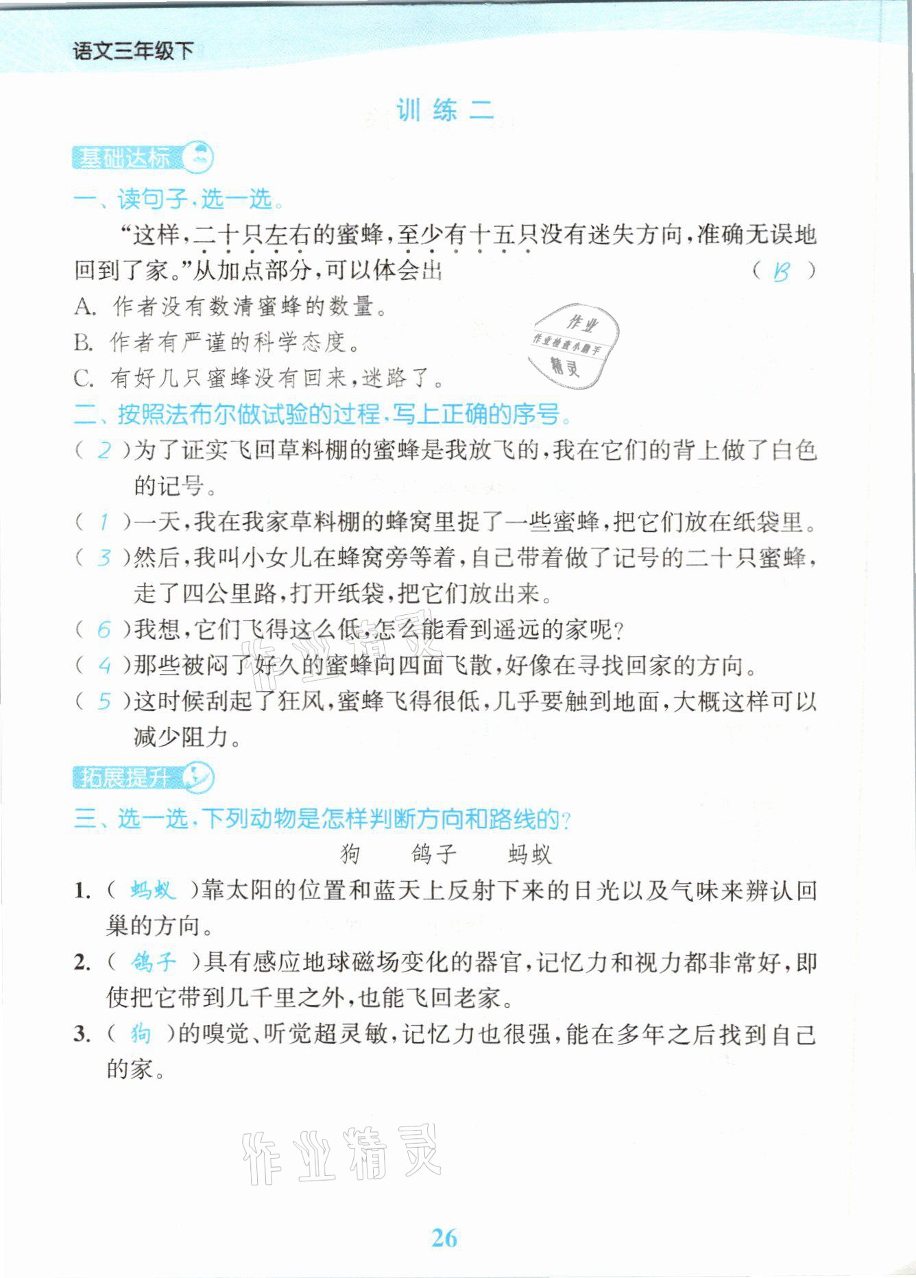 2021年江蘇金考卷三年級語文下冊人教版 參考答案第26頁