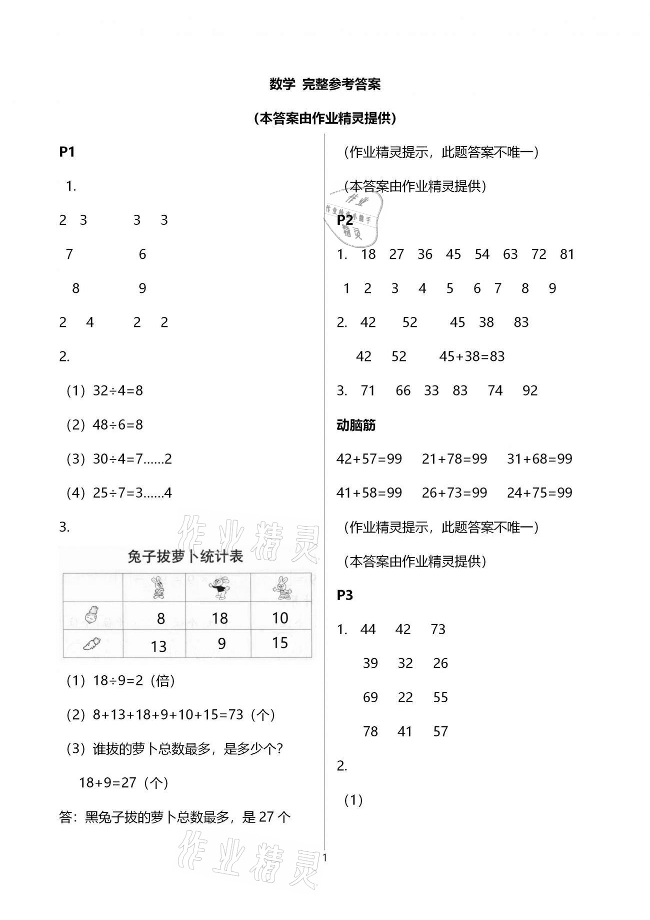 2021年寒假樂園二年級數學浙江教育出版社 參考答案第1頁