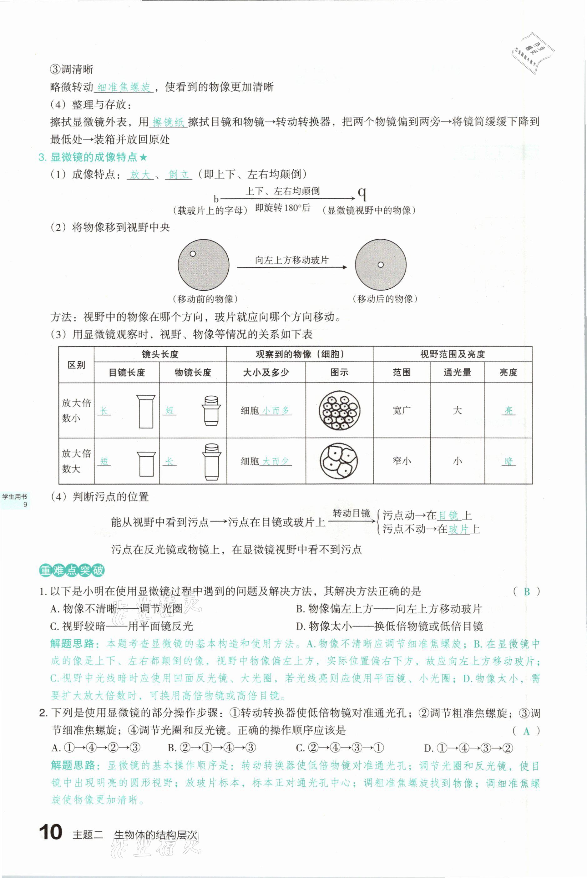 2021年滾動遷移中考總復(fù)習(xí)生物學(xué)山西專版 參考答案第10頁