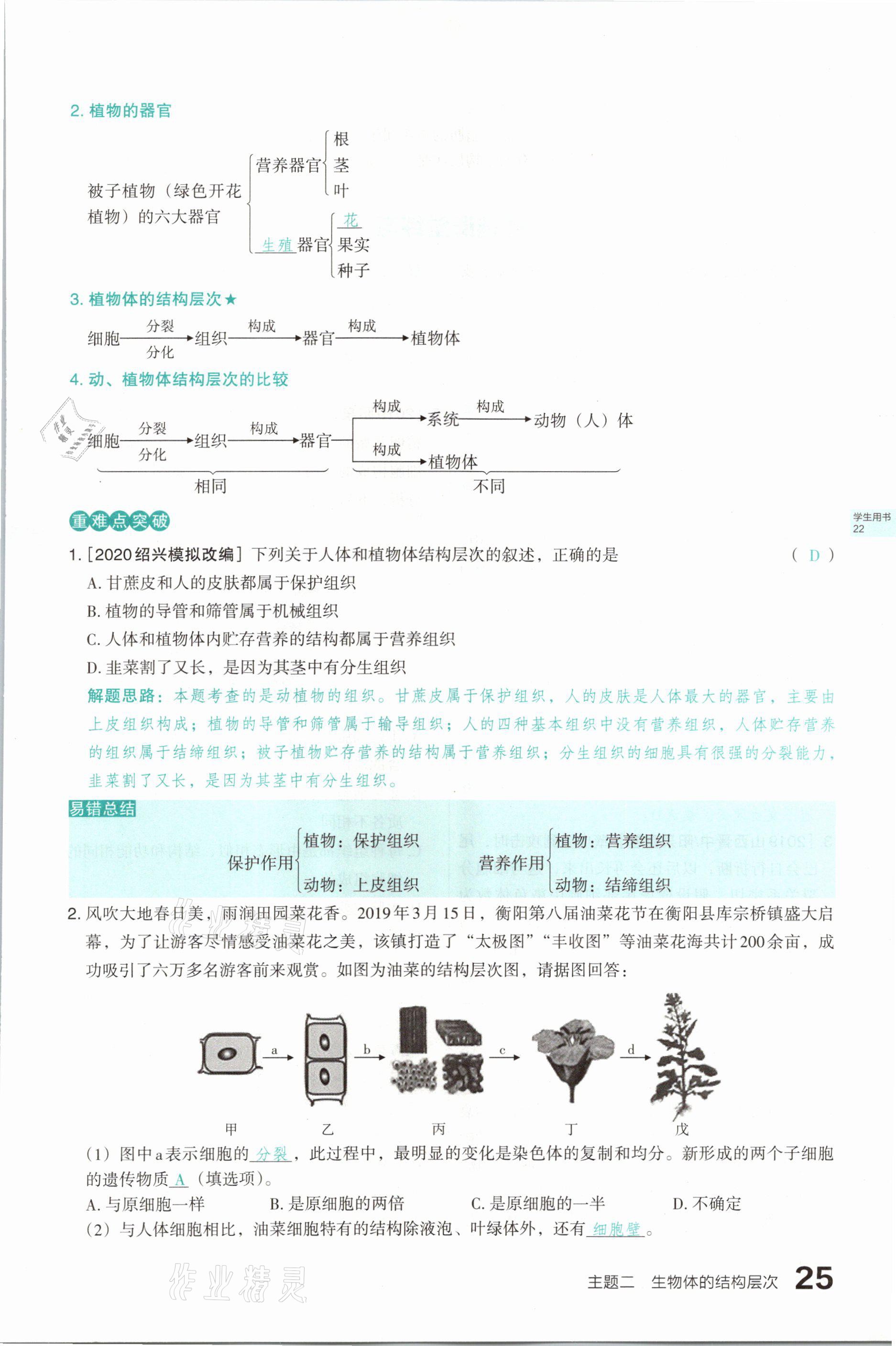 2021年滾動(dòng)遷移中考總復(fù)習(xí)生物學(xué)山西專版 參考答案第25頁(yè)